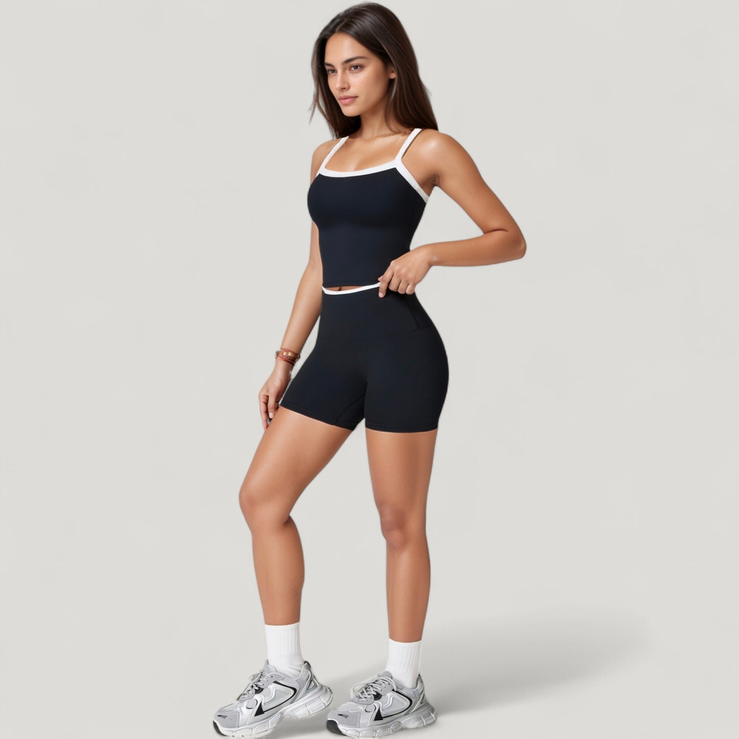 Anna-Kaci Active Women's Square Neck Cropped Active Tank with Contrast Trim and Built-In Bra for Light Support