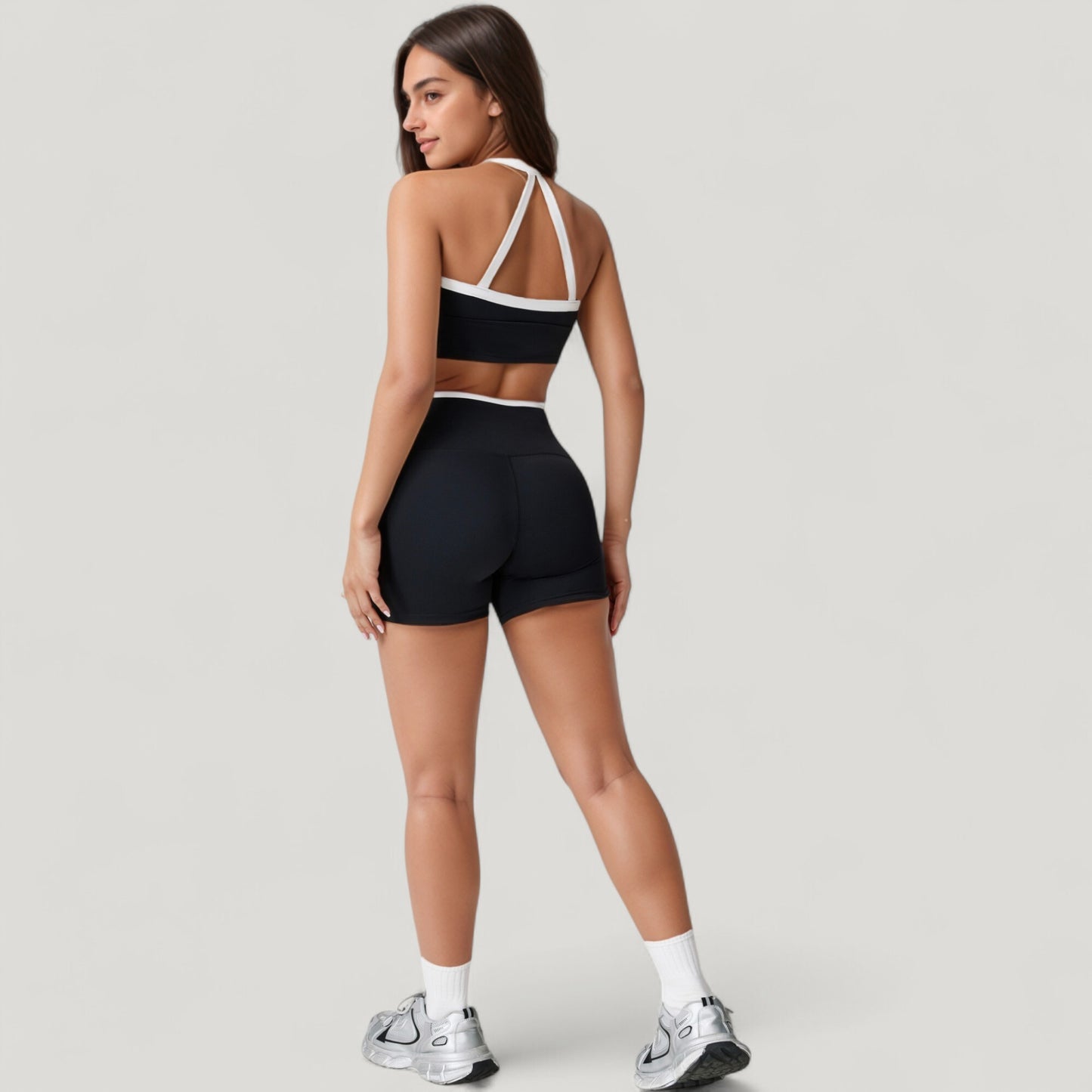 Anna-Kaci Active Women's Square Neck Cropped Active Tank with Contrast Trim and Built-In Bra for Light Support