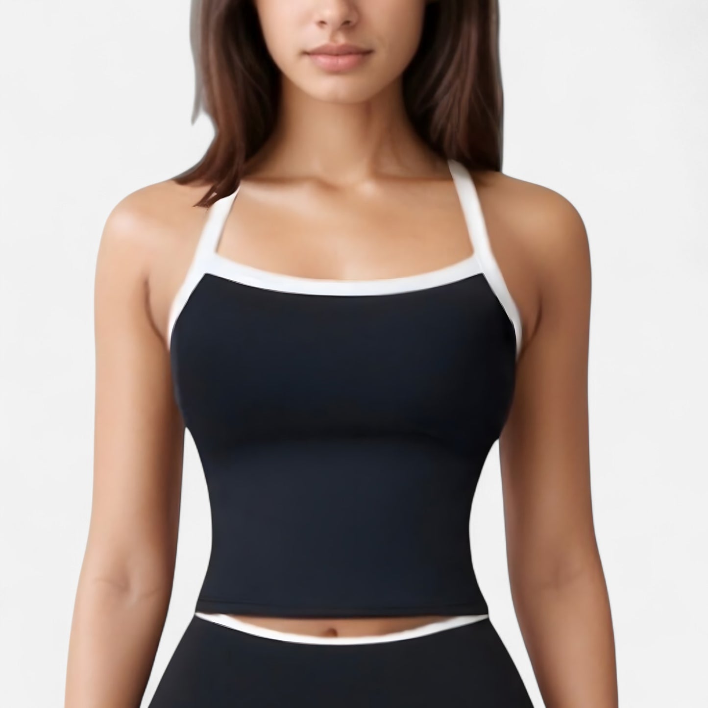 Anna-Kaci Active Women's Square Neck Cropped Active Tank with Contrast Trim and Built-In Bra for Light Support
