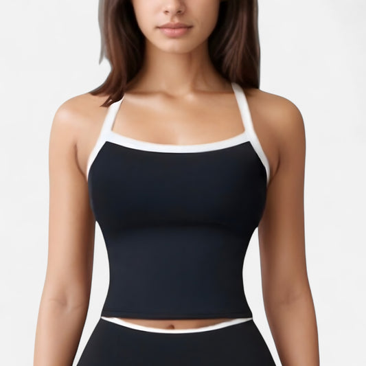 Anna-Kaci Active Women's Square Neck Cropped Active Tank with Contrast Trim and Built-In Bra for Light Support
