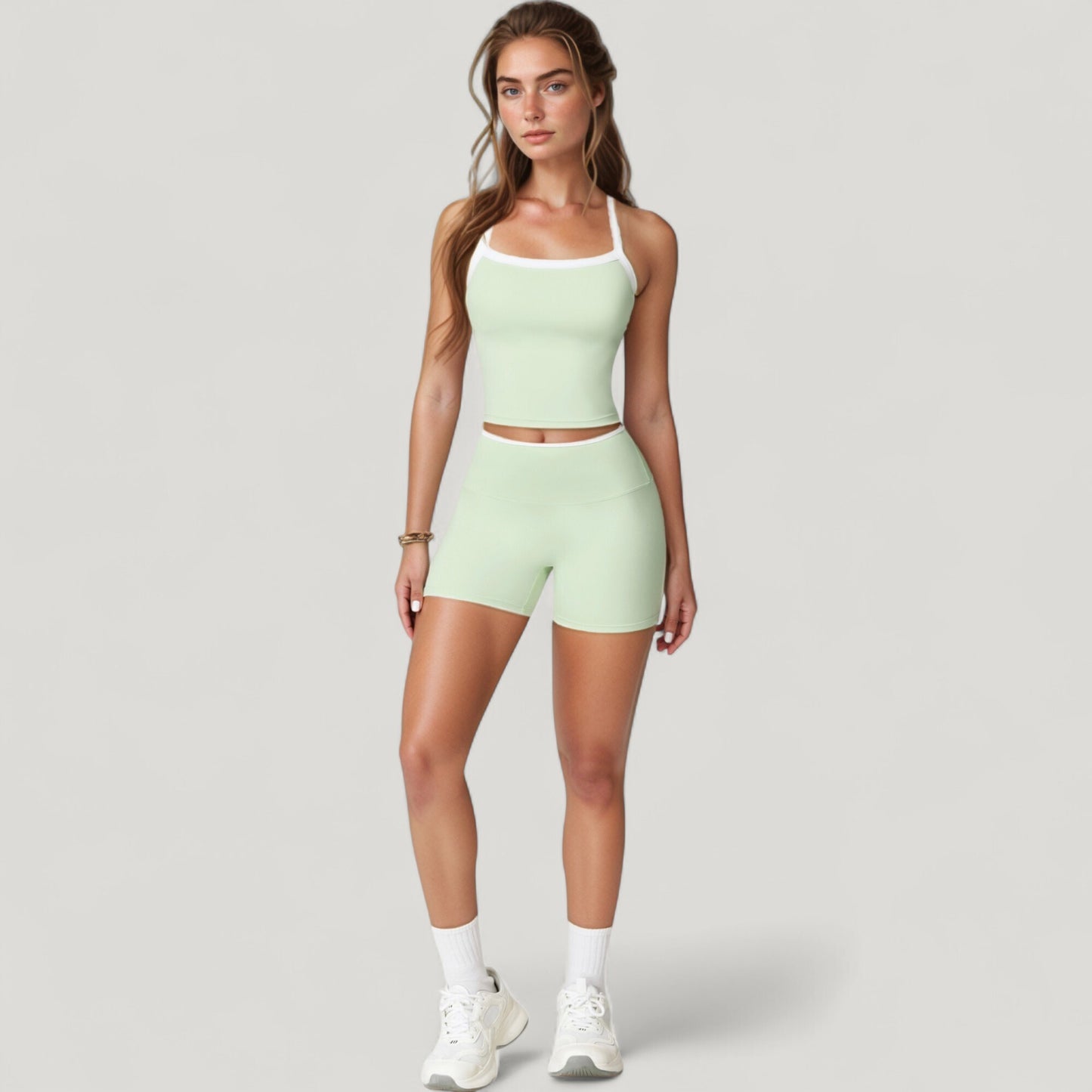 Anna-Kaci Active Women's Square Neck Cropped Active Tank with Contrast Trim and Built-In Bra for Light Support