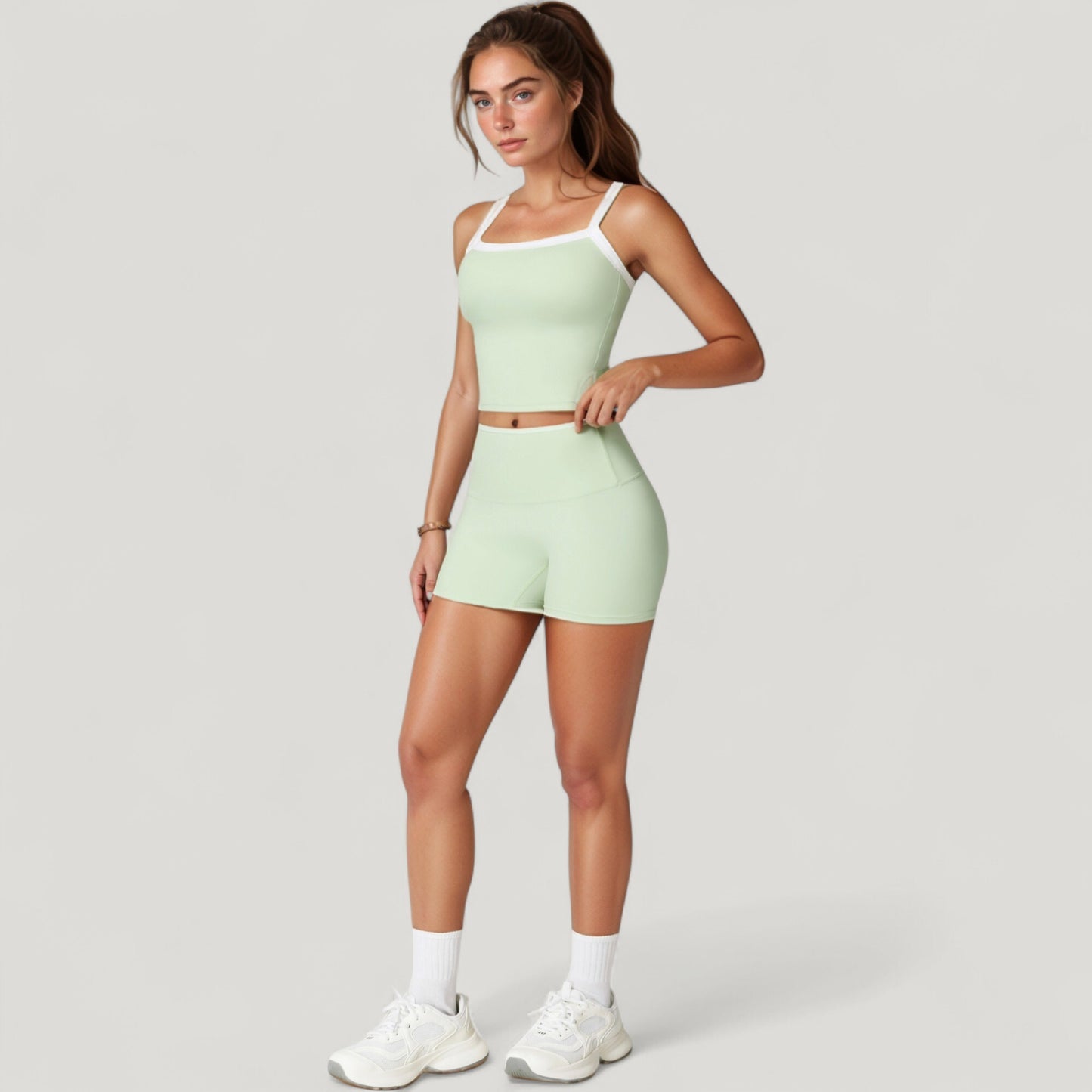 Anna-Kaci Active Women's Square Neck Cropped Active Tank with Contrast Trim and Built-In Bra for Light Support