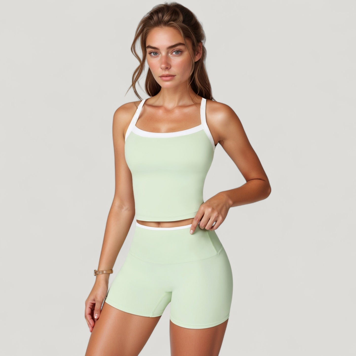 Anna-Kaci Active Women's Square Neck Cropped Active Tank with Contrast Trim and Built-In Bra for Light Support