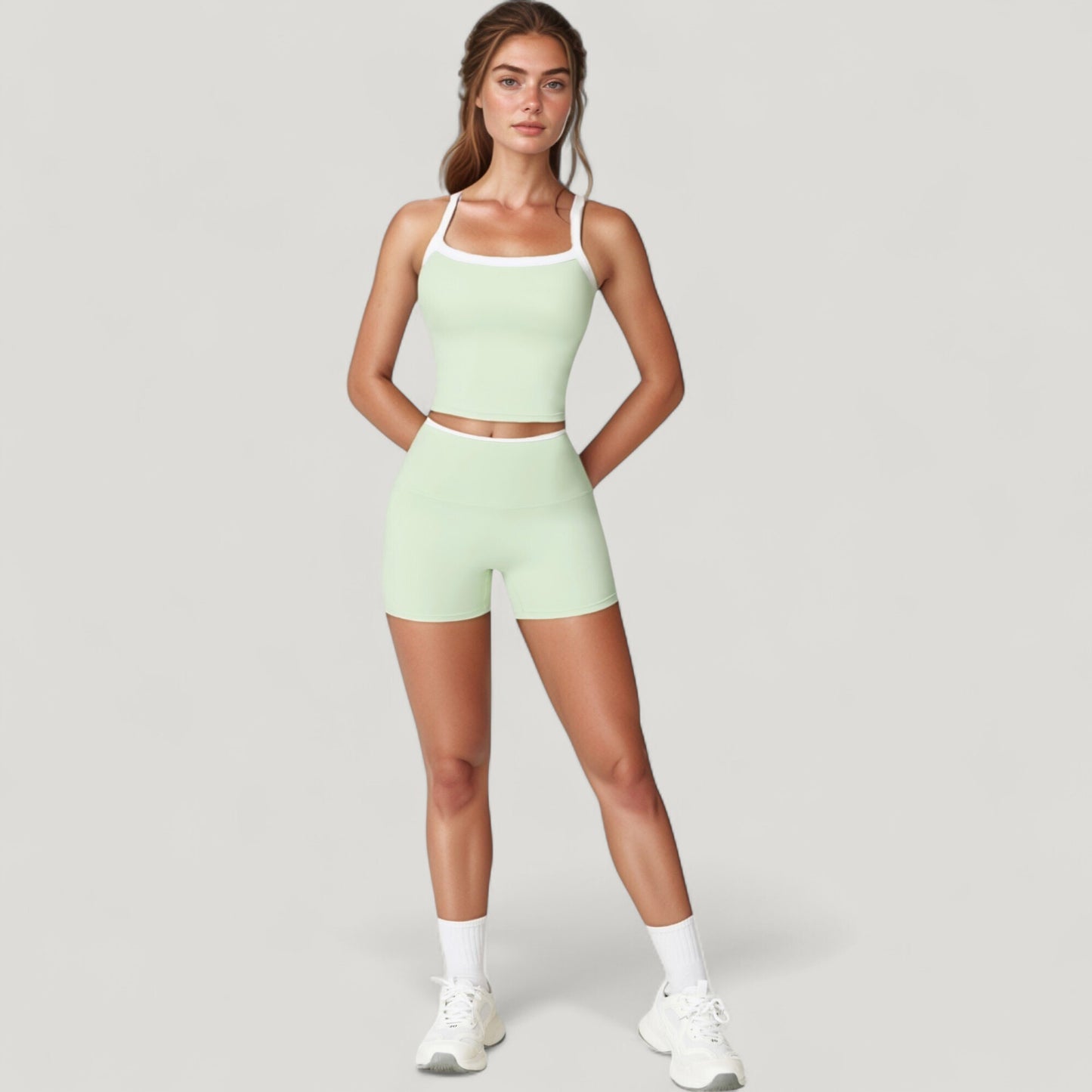 Anna-Kaci Active Women's Square Neck Cropped Active Tank with Contrast Trim and Built-In Bra for Light Support