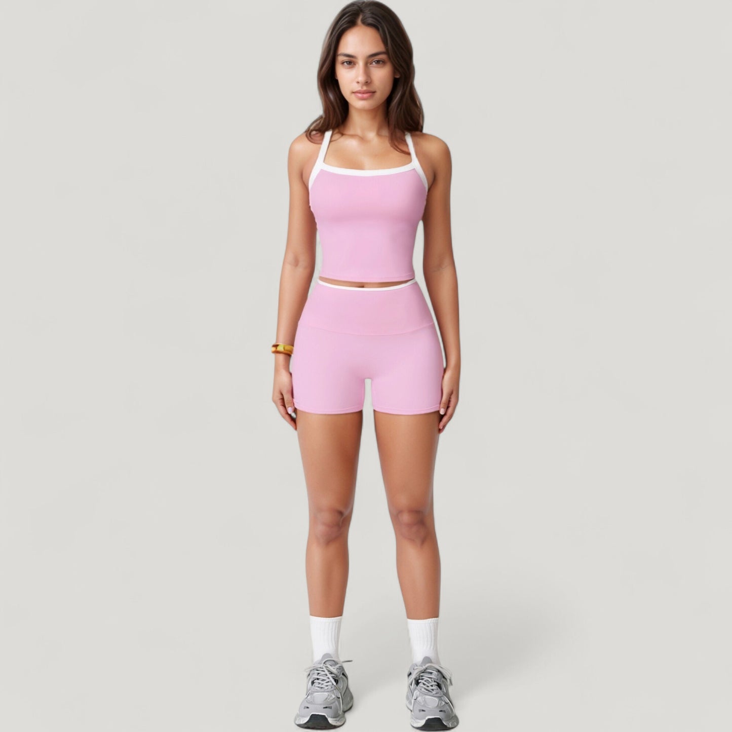 Anna-Kaci Active Women's Square Neck Cropped Active Tank with Contrast Trim and Built-In Bra for Light Support