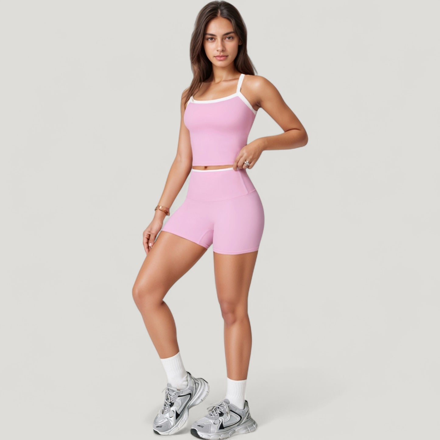 Anna-Kaci Active Women's Square Neck Cropped Active Tank with Contrast Trim and Built-In Bra for Light Support
