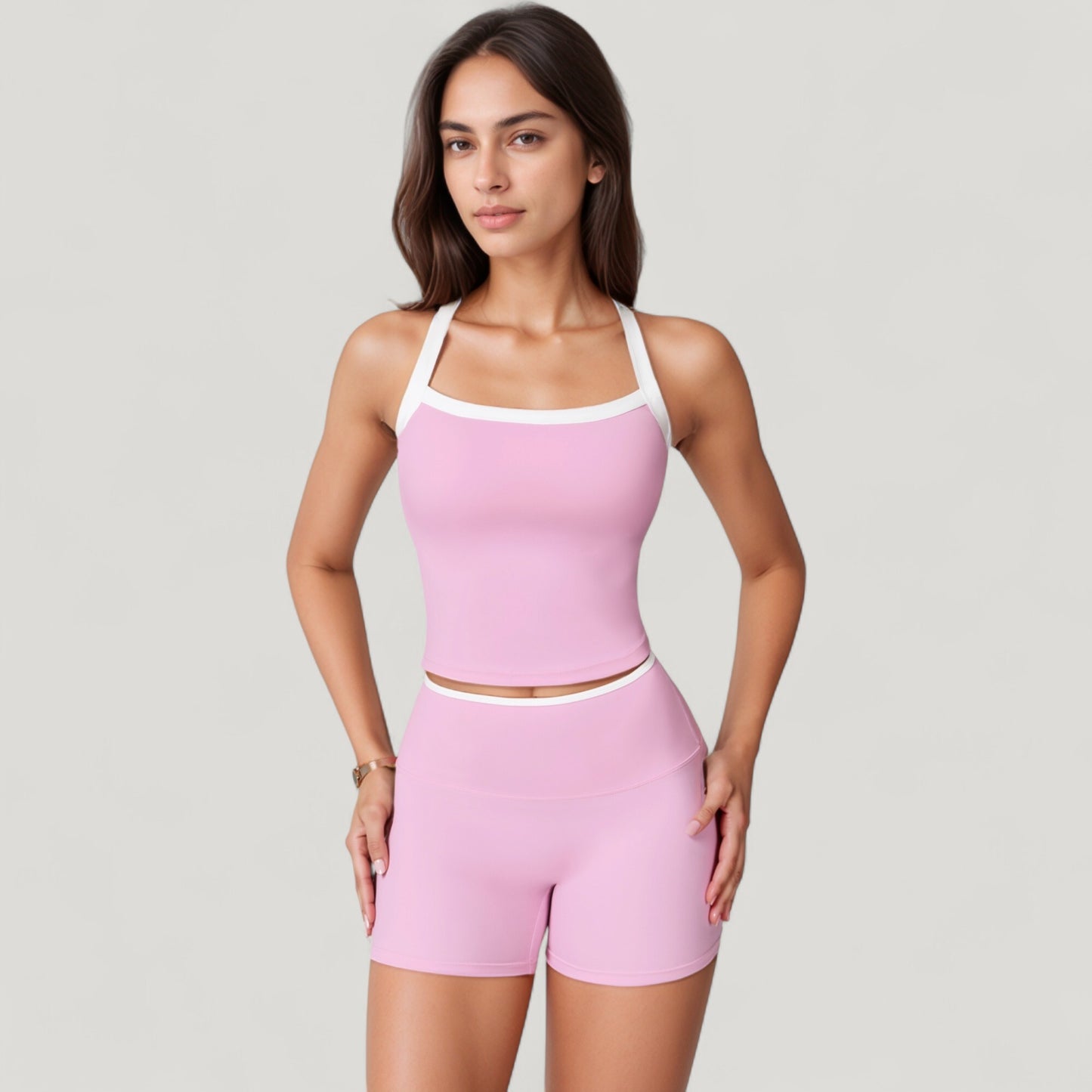 Anna-Kaci Active Women's Square Neck Cropped Active Tank with Contrast Trim and Built-In Bra for Light Support