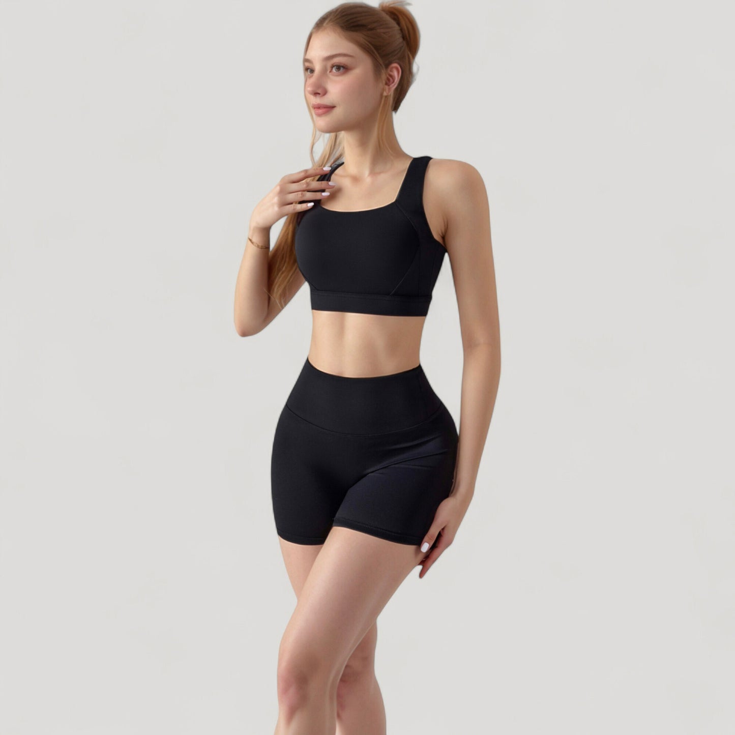 Anna-Kaci Active Women's Wide Strap Square Neck Sports Bra Top with Sculpted Seam Detail and Cropped Fit