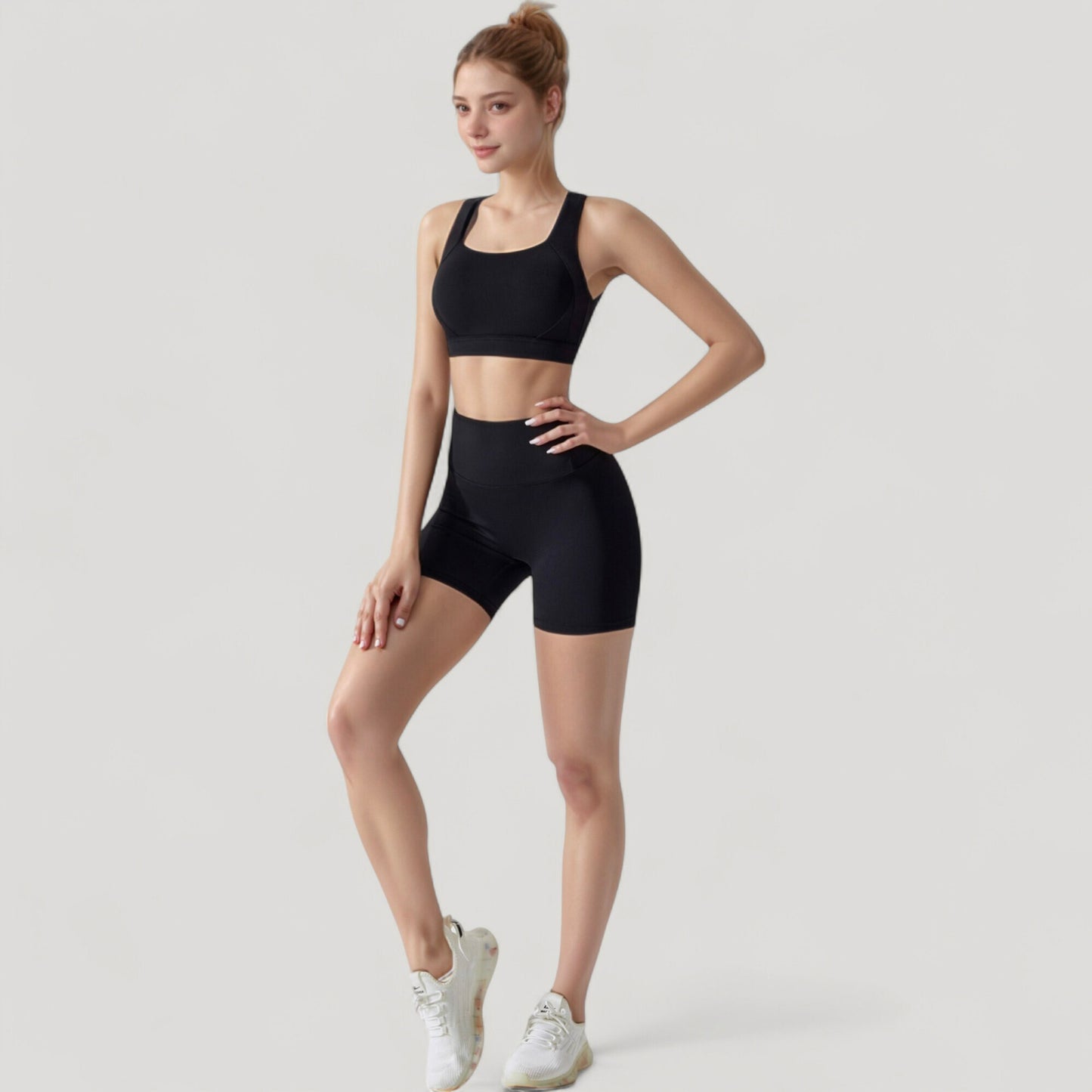 Anna-Kaci Active Women's Wide Strap Square Neck Sports Bra Top with Sculpted Seam Detail and Cropped Fit