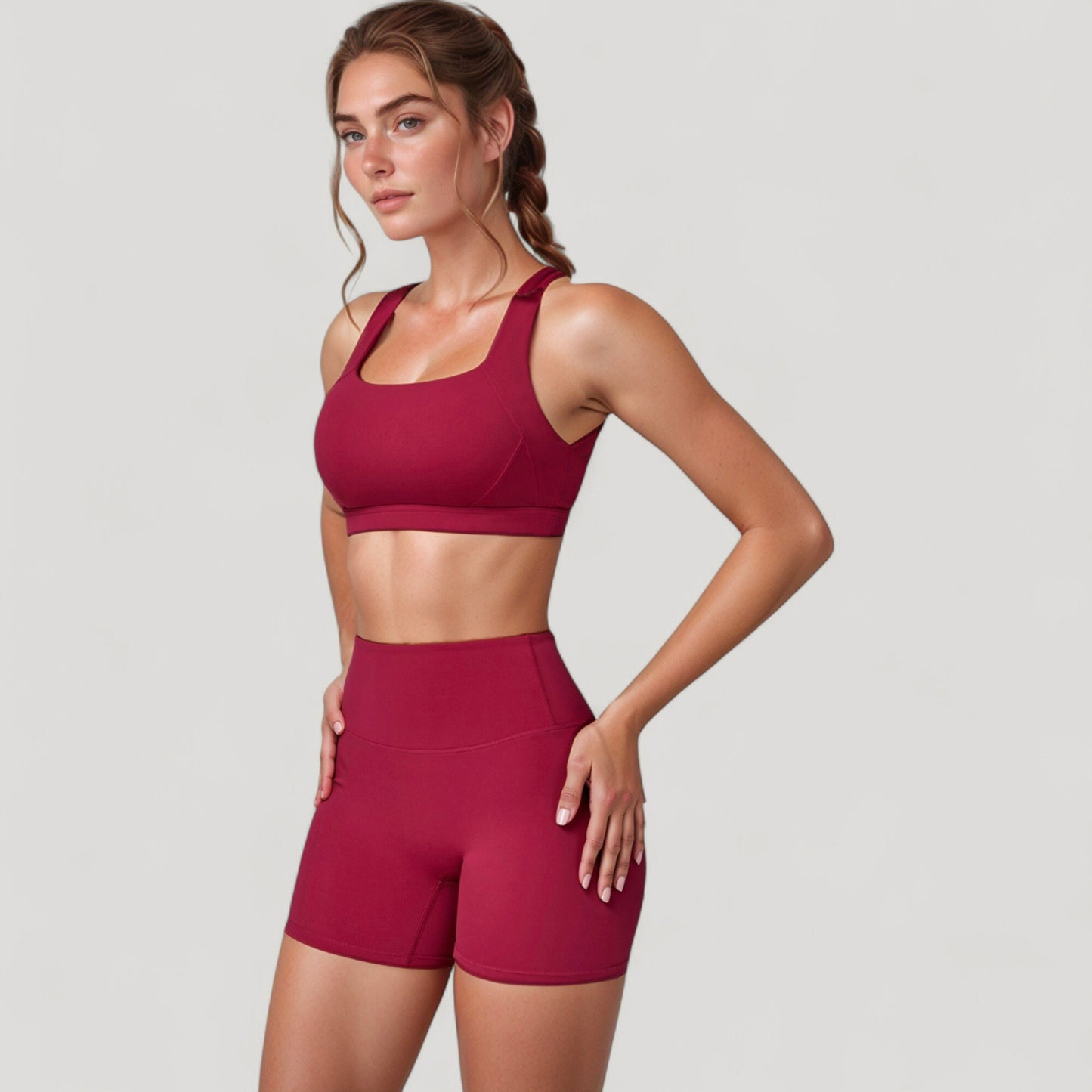 Anna-Kaci Active Women's Wide Strap Square Neck Sports Bra Top with Sculpted Seam Detail and Cropped Fit