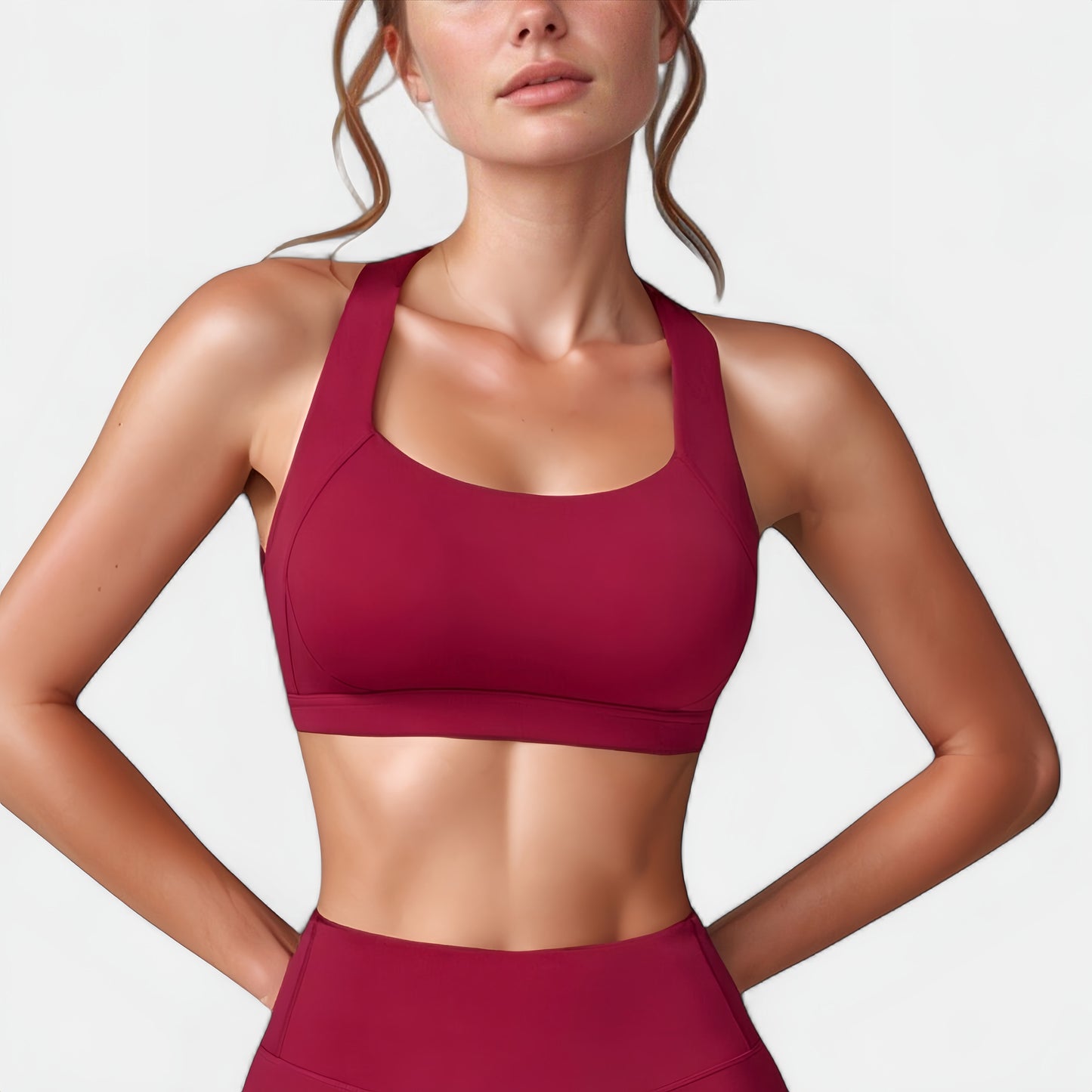 Anna-Kaci Active Women's Wide Strap Square Neck Sports Bra Top with Sculpted Seam Detail and Cropped Fit