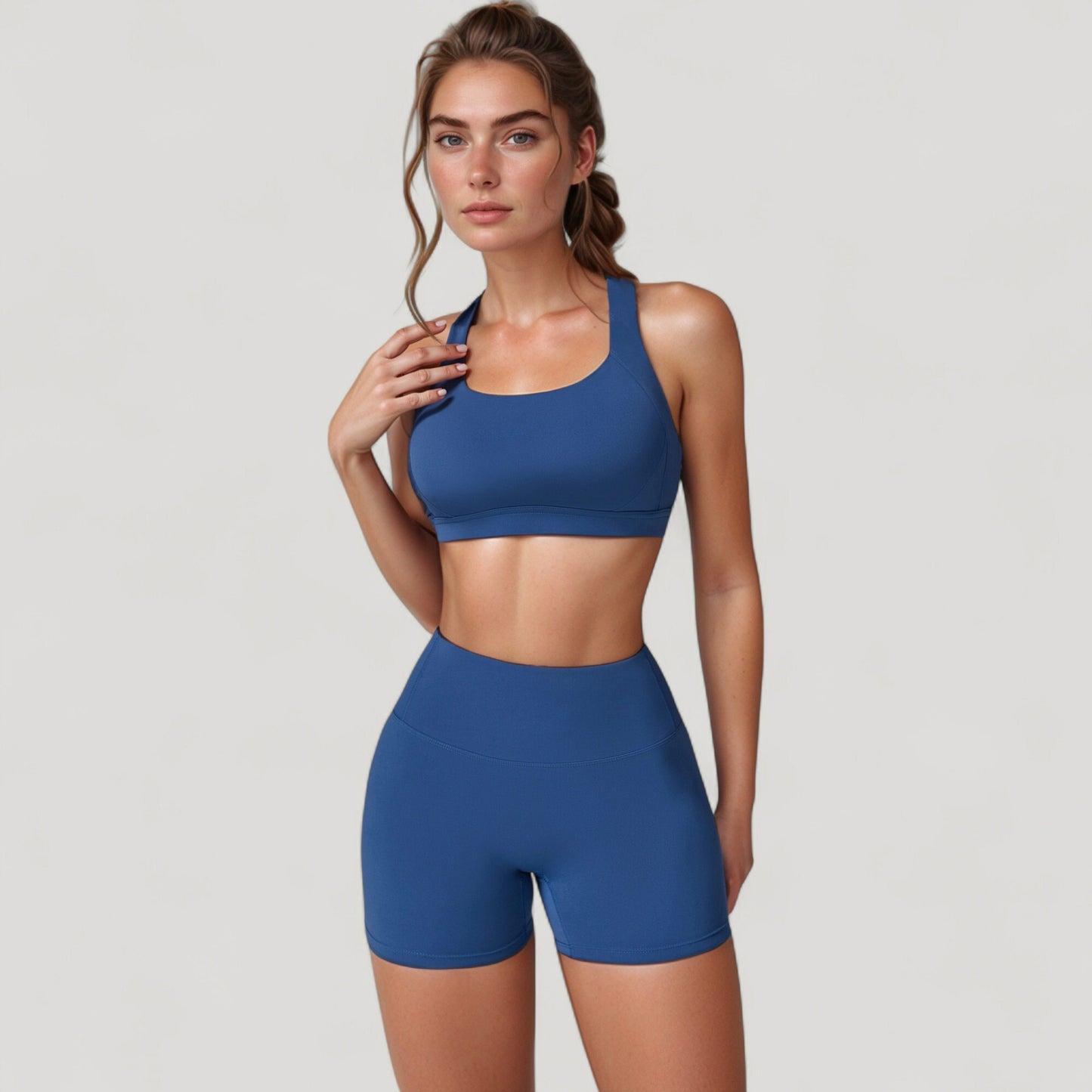 Anna-Kaci Active Women's Wide Strap Square Neck Sports Bra Top with Sculpted Seam Detail and Cropped Fit