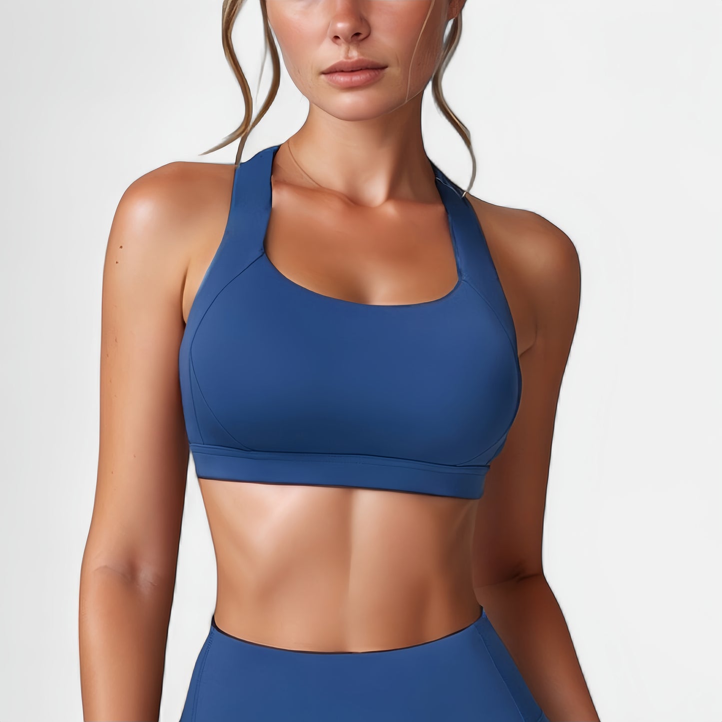 Anna-Kaci Active Women's Wide Strap Square Neck Sports Bra Top with Sculpted Seam Detail and Cropped Fit