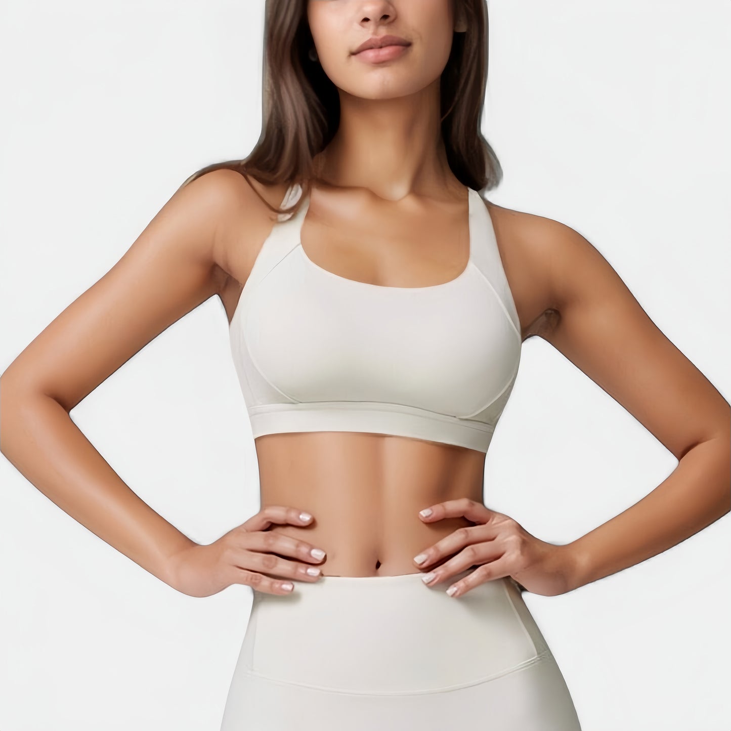 Anna-Kaci Active Women's Wide Strap Square Neck Sports Bra Top with Sculpted Seam Detail and Cropped Fit