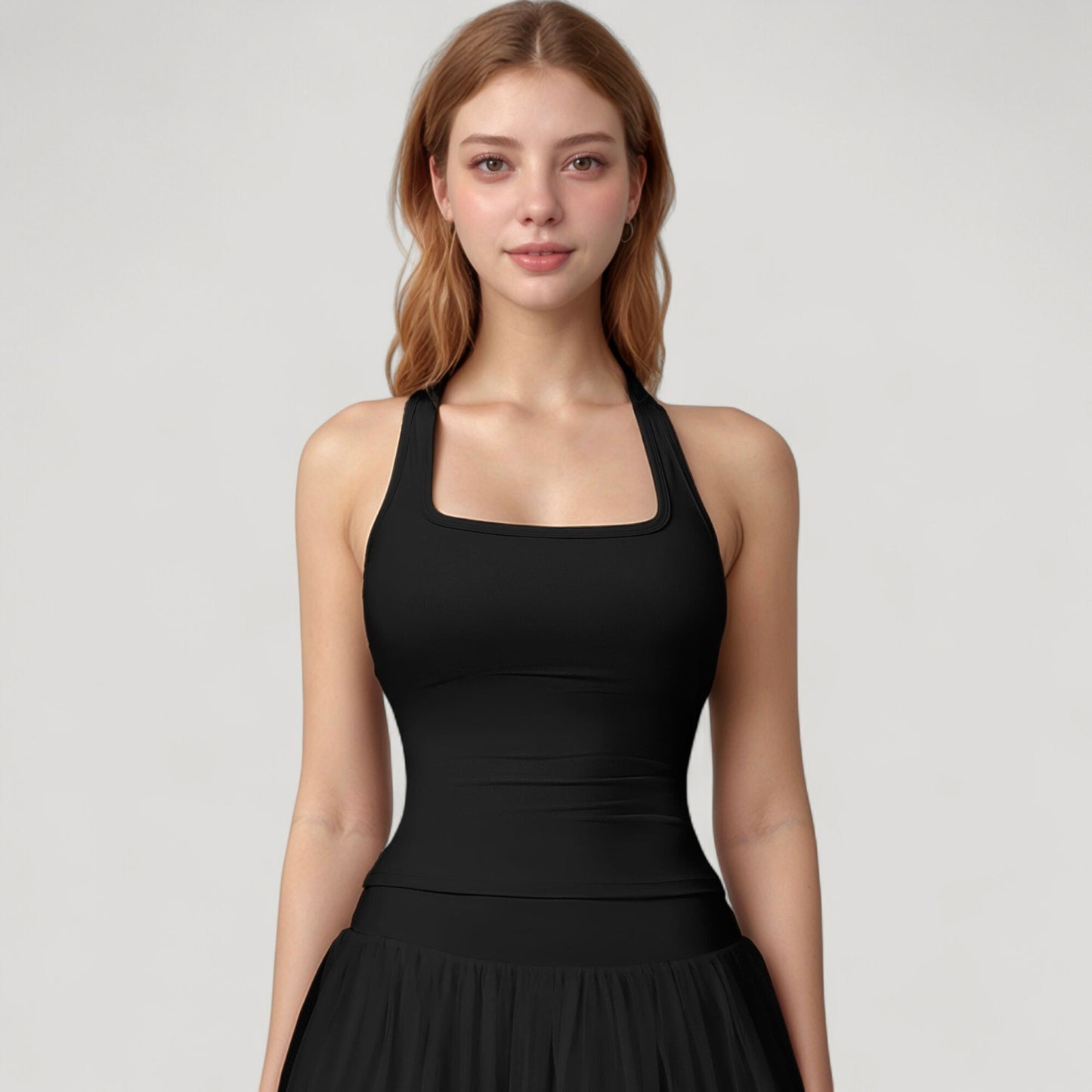 Anna-Kaci Active Women's Square Neck Active Tank Top with Built-In Bra and Racerback Design for Comfort and Movement