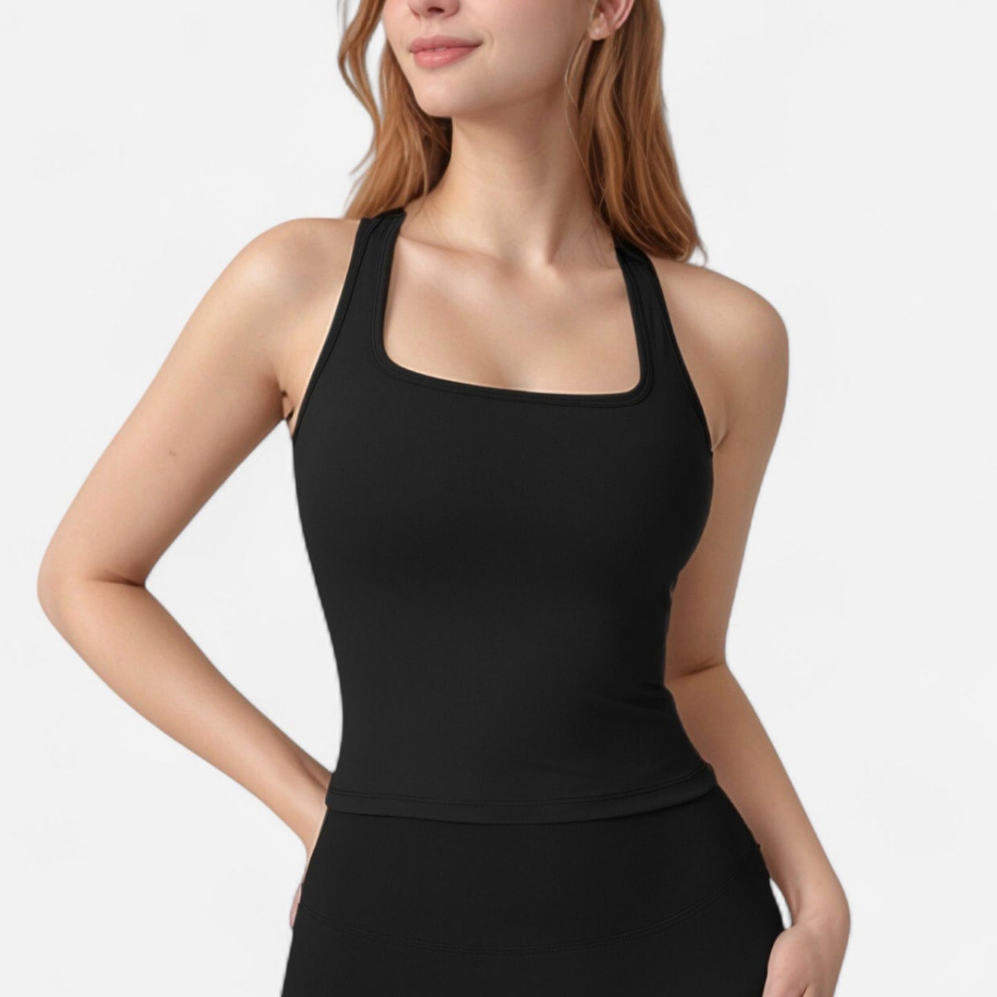 Anna-Kaci Active Women's Square Neck Active Tank Top with Built-In Bra and Racerback Design for Comfort and Movement