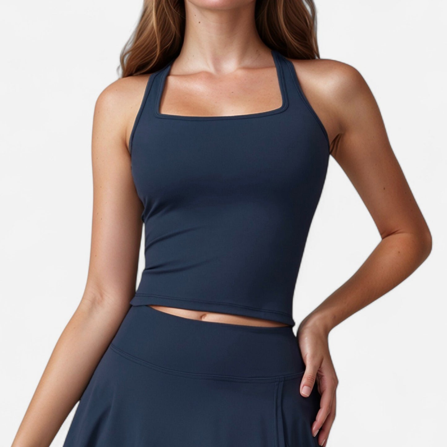 Anna-Kaci Active Women's Square Neck Active Tank Top with Built-In Bra and Racerback Design for Comfort and Movement