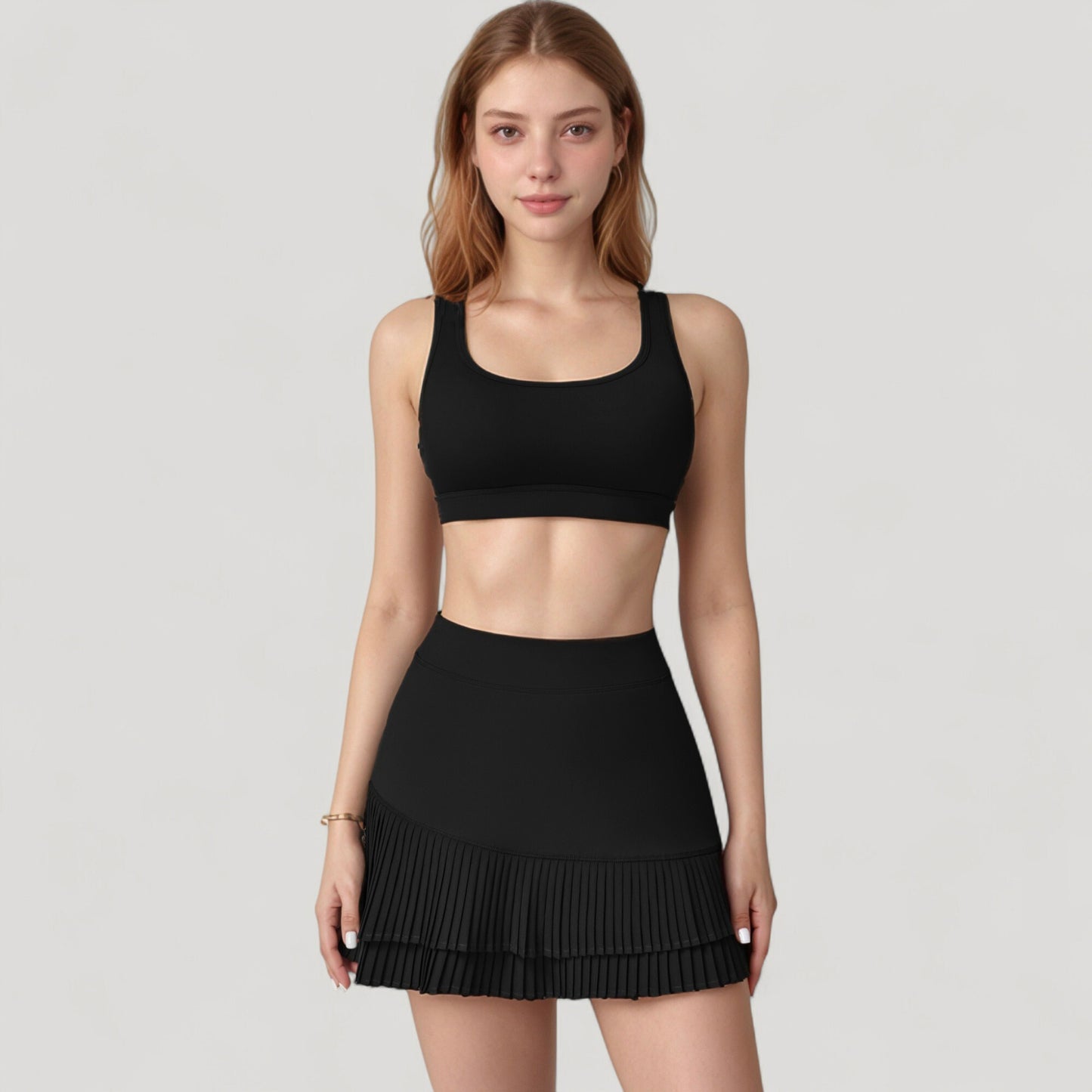 Anna-Kaci Women's Scoop Neck Sports Bra with Wide Shoulder Straps and Soft Stretch Fabric for Low to Medium Impact