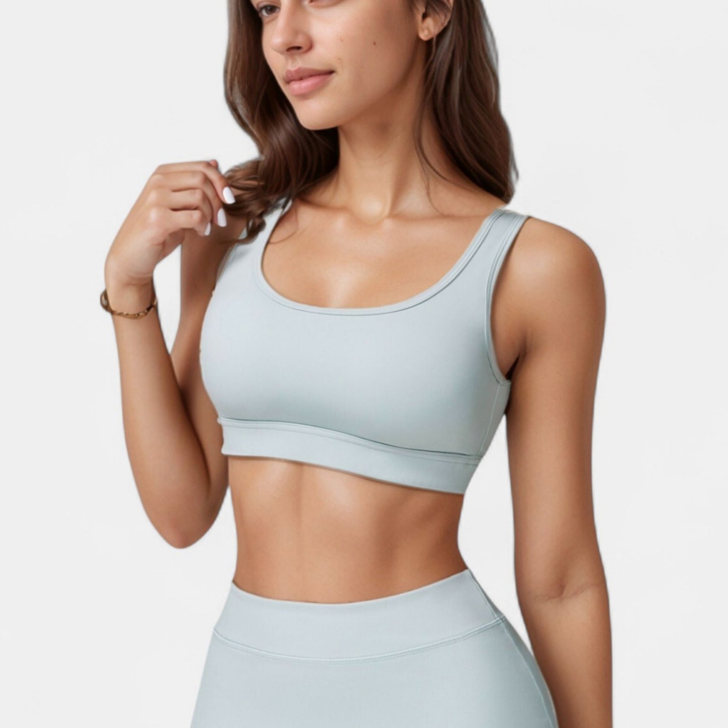 Anna-Kaci Women's Scoop Neck Sports Bra with Wide Shoulder Straps and Soft Stretch Fabric for Low to Medium Impact