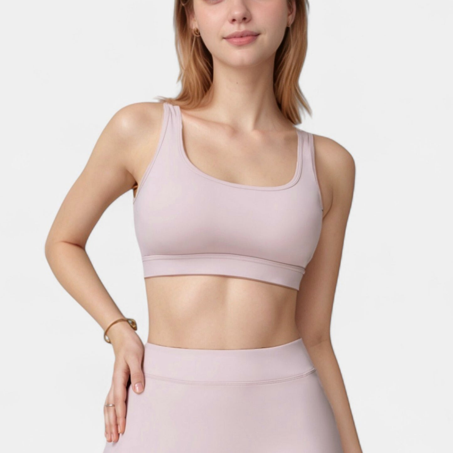 Anna-Kaci Women's Scoop Neck Sports Bra with Wide Shoulder Straps and Soft Stretch Fabric for Low to Medium Impact