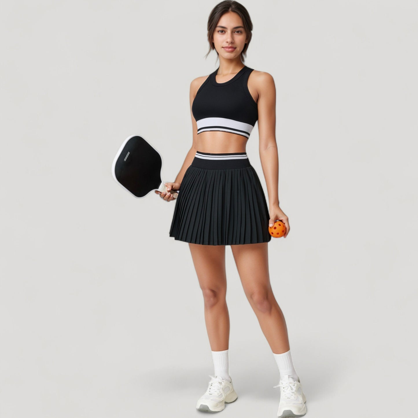 Anna-Kaci Active Women's High Neck Crop Top with Contrast Stripe Hem and Fitted Athletic Design