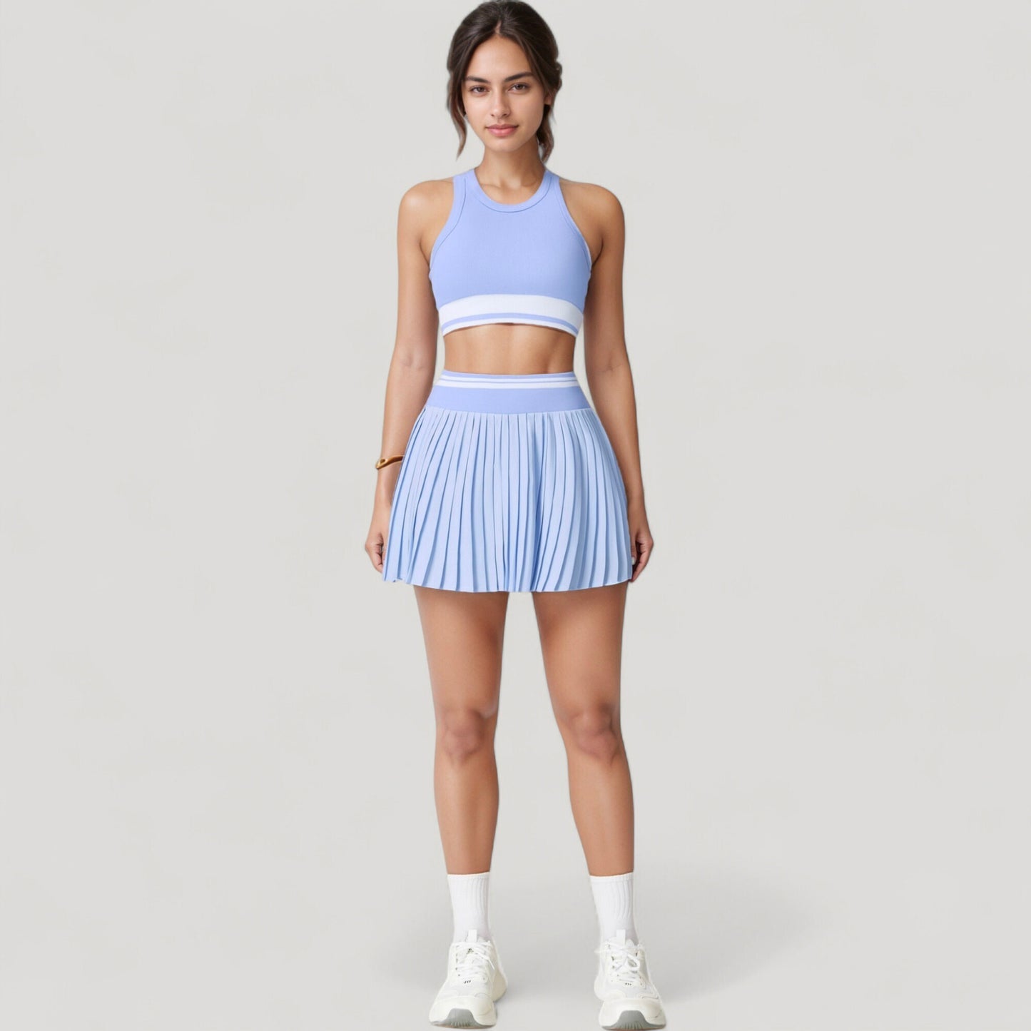 Anna-Kaci Active Women's High Neck Crop Top with Contrast Stripe Hem and Fitted Athletic Design