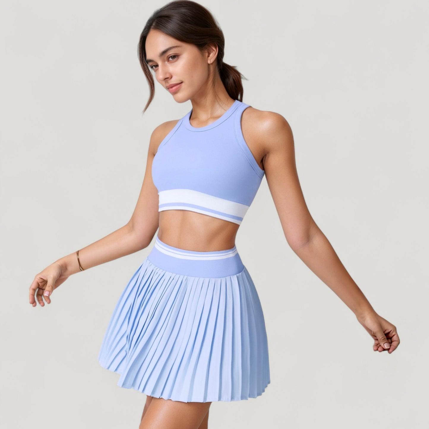 Anna-Kaci Active Women's High Neck Crop Top with Contrast Stripe Hem and Fitted Athletic Design
