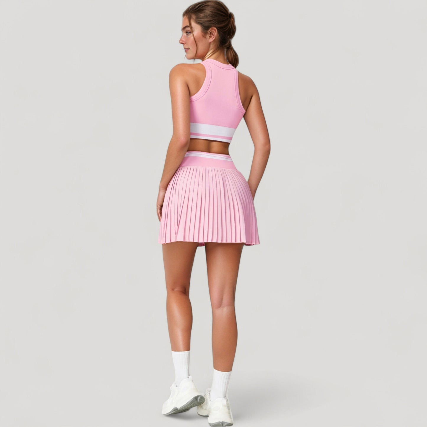 Anna-Kaci Active Women's High Neck Crop Top with Contrast Stripe Hem and Fitted Athletic Design