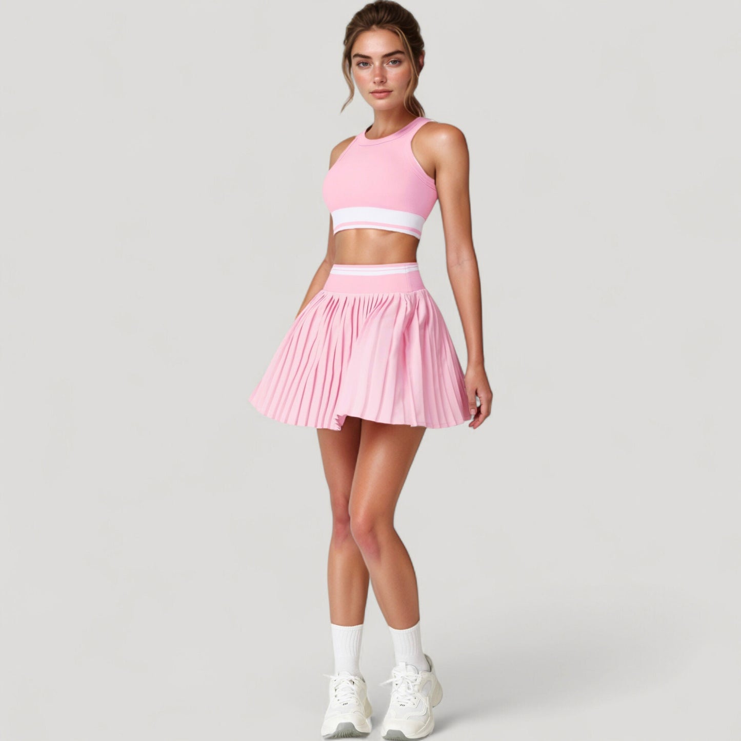 Anna-Kaci Active Women's High Neck Crop Top with Contrast Stripe Hem and Fitted Athletic Design