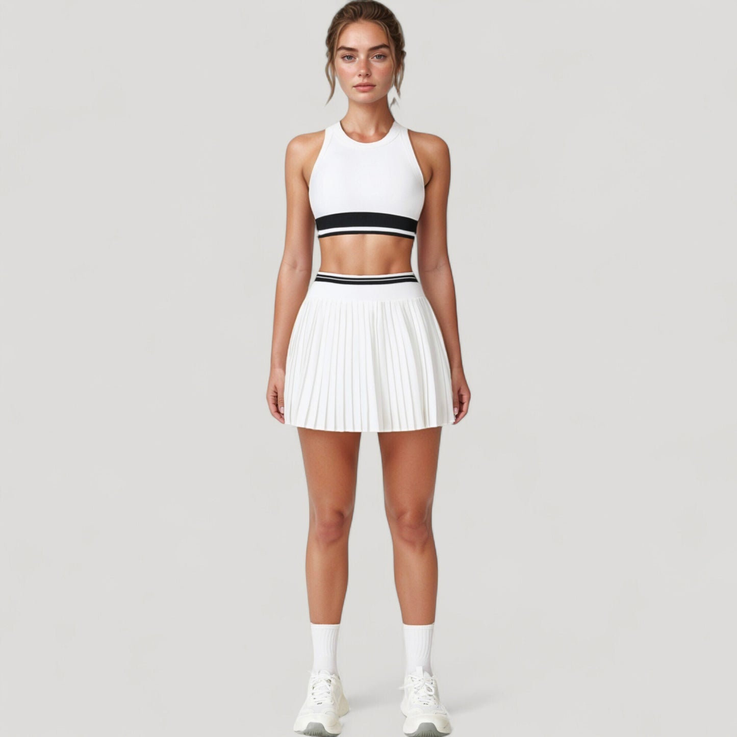 Anna-Kaci Active Women's High Neck Crop Top with Contrast Stripe Hem and Fitted Athletic Design
