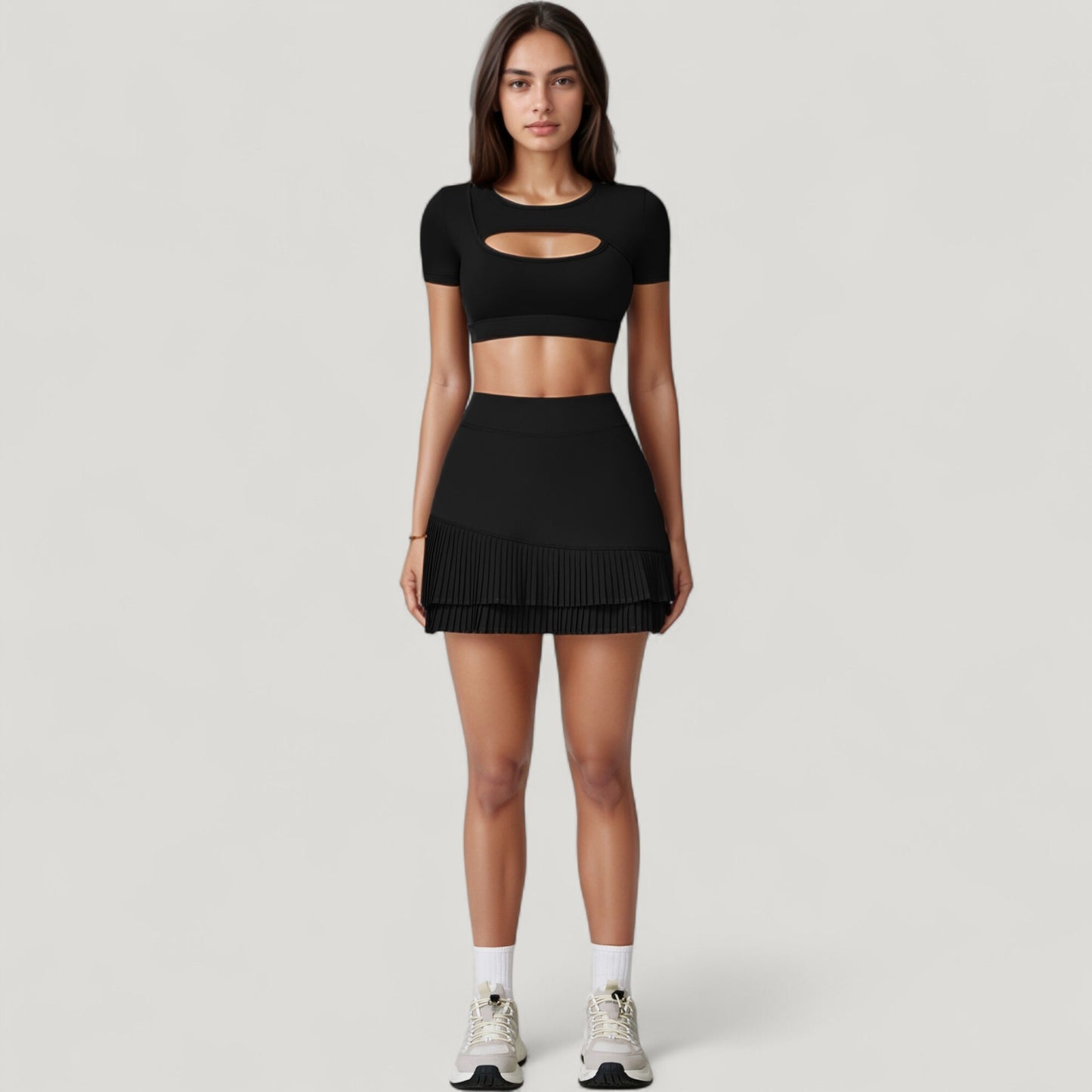 Anna-Kaci Active Women's Short Sleeve Cropped Active Top with Keyhole Front Cutout and Built-In Bra for Medium Support