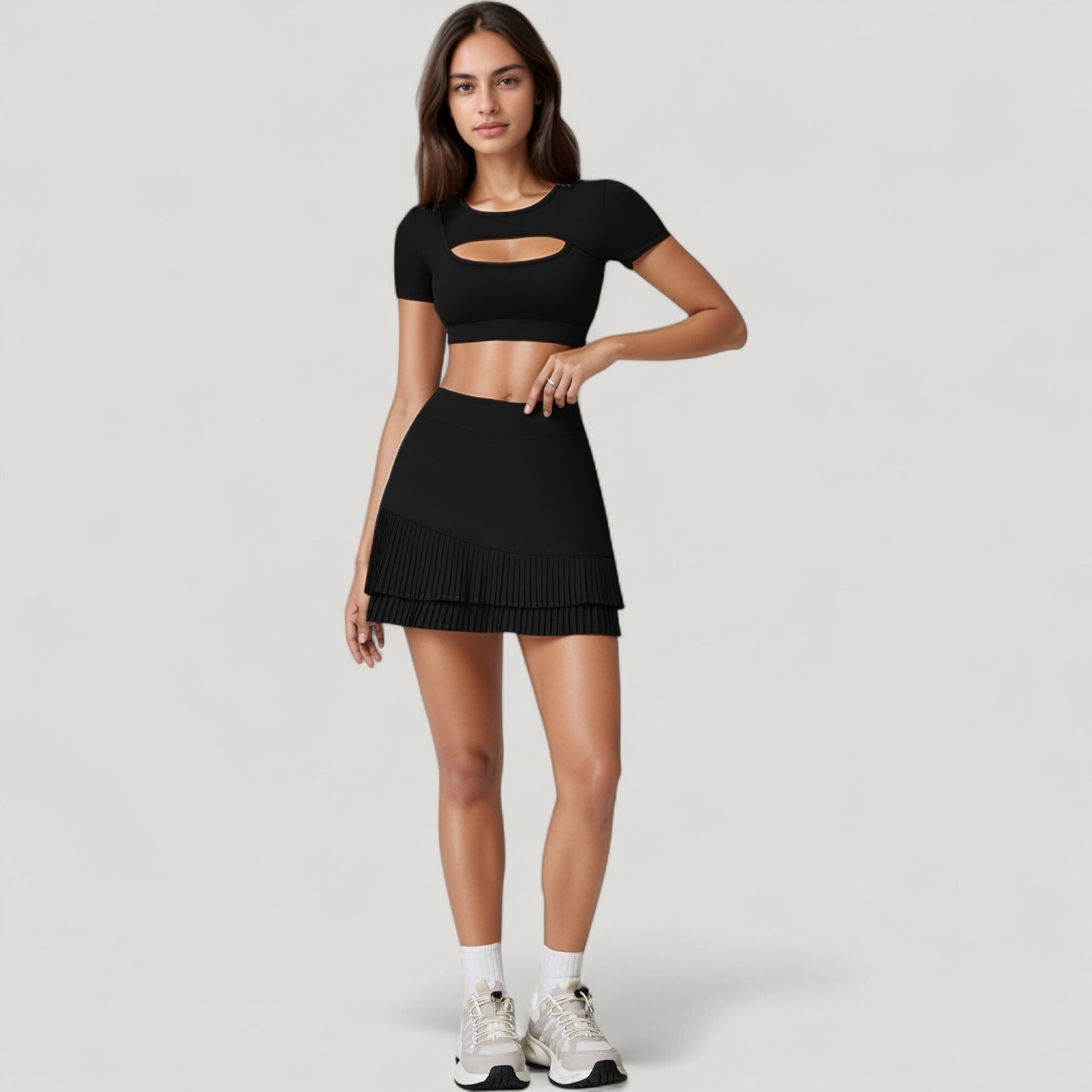 Anna-Kaci Active Women's Short Sleeve Cropped Active Top with Keyhole Front Cutout and Built-In Bra for Medium Support