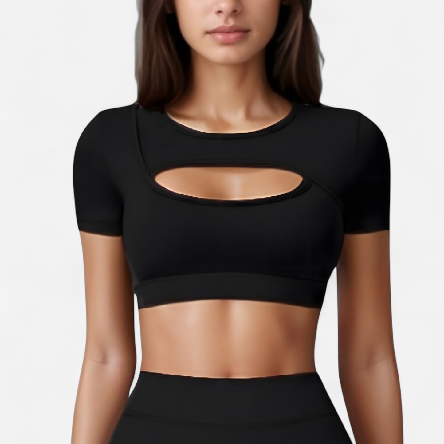 Anna-Kaci Active Women's Short Sleeve Cropped Active Top with Keyhole Front Cutout and Built-In Bra for Medium Support