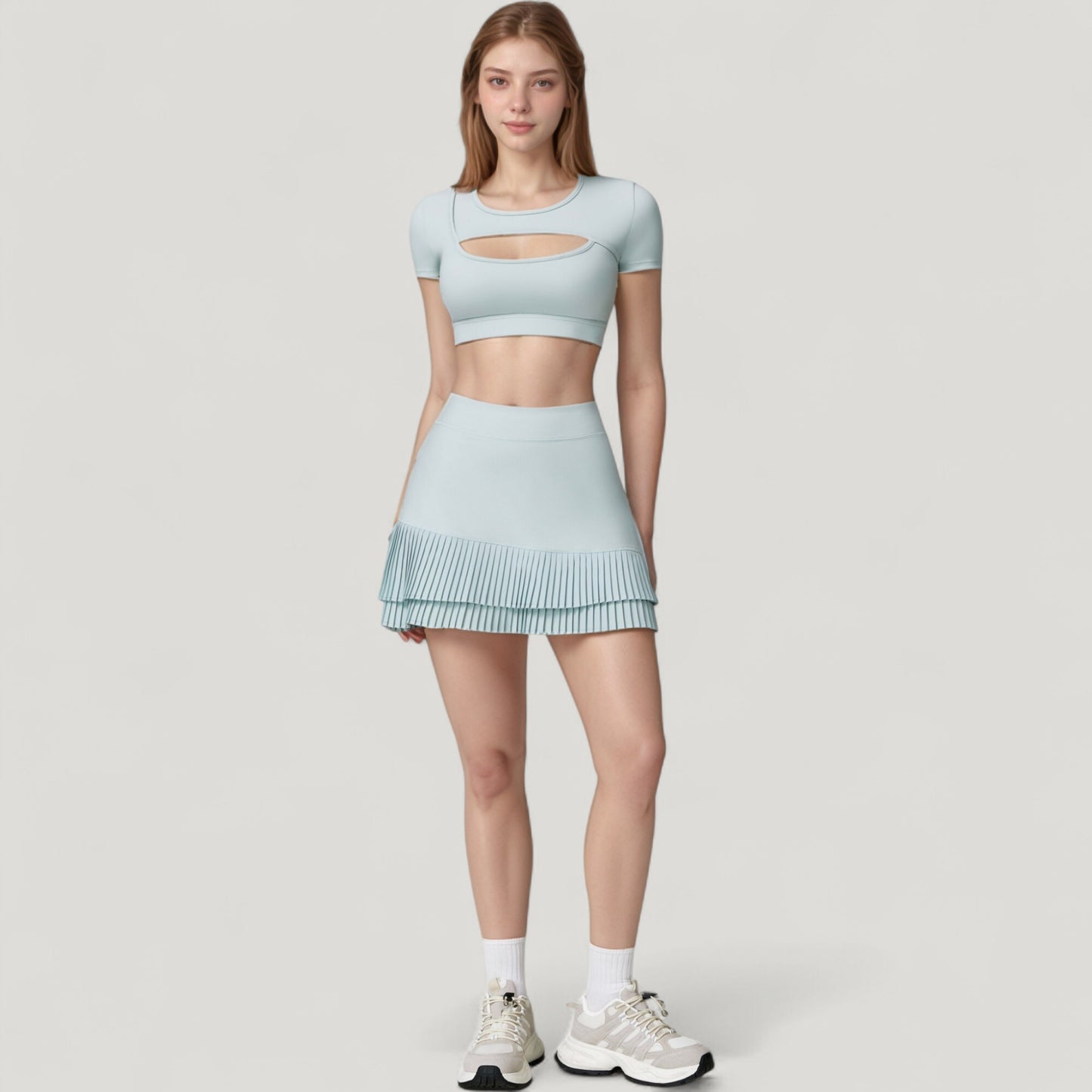 Anna-Kaci Active Women's Short Sleeve Cropped Active Top with Keyhole Front Cutout and Built-In Bra for Medium Support
