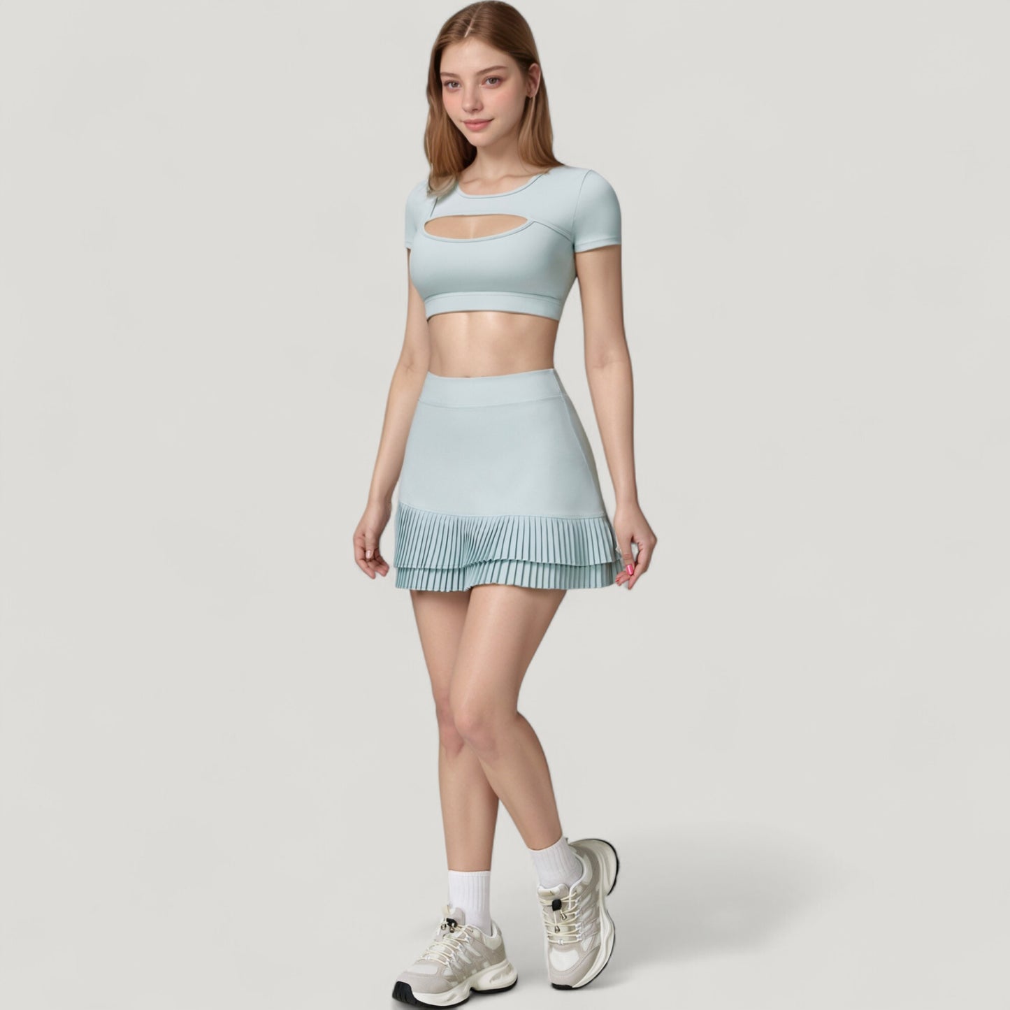 Anna-Kaci Active Women's Short Sleeve Cropped Active Top with Keyhole Front Cutout and Built-In Bra for Medium Support