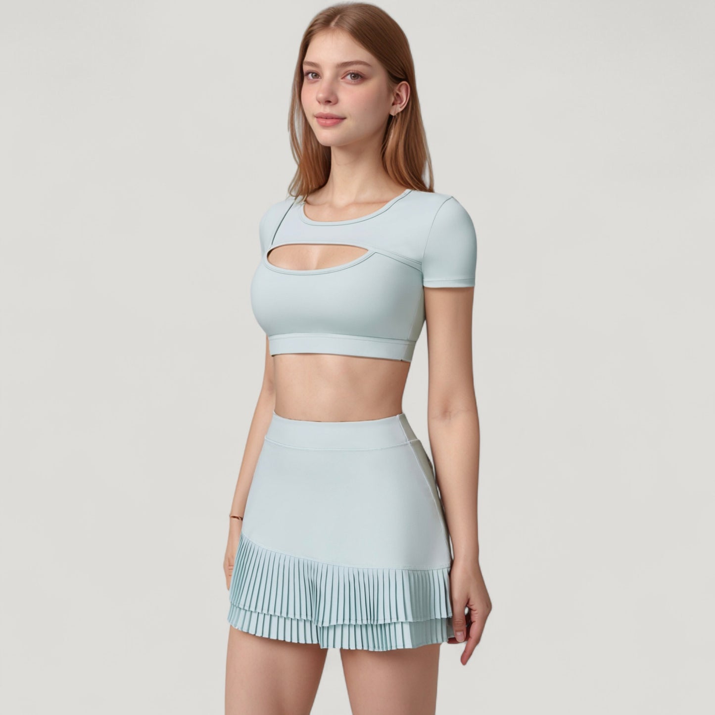 Anna-Kaci Active Women's Short Sleeve Cropped Active Top with Keyhole Front Cutout and Built-In Bra for Medium Support