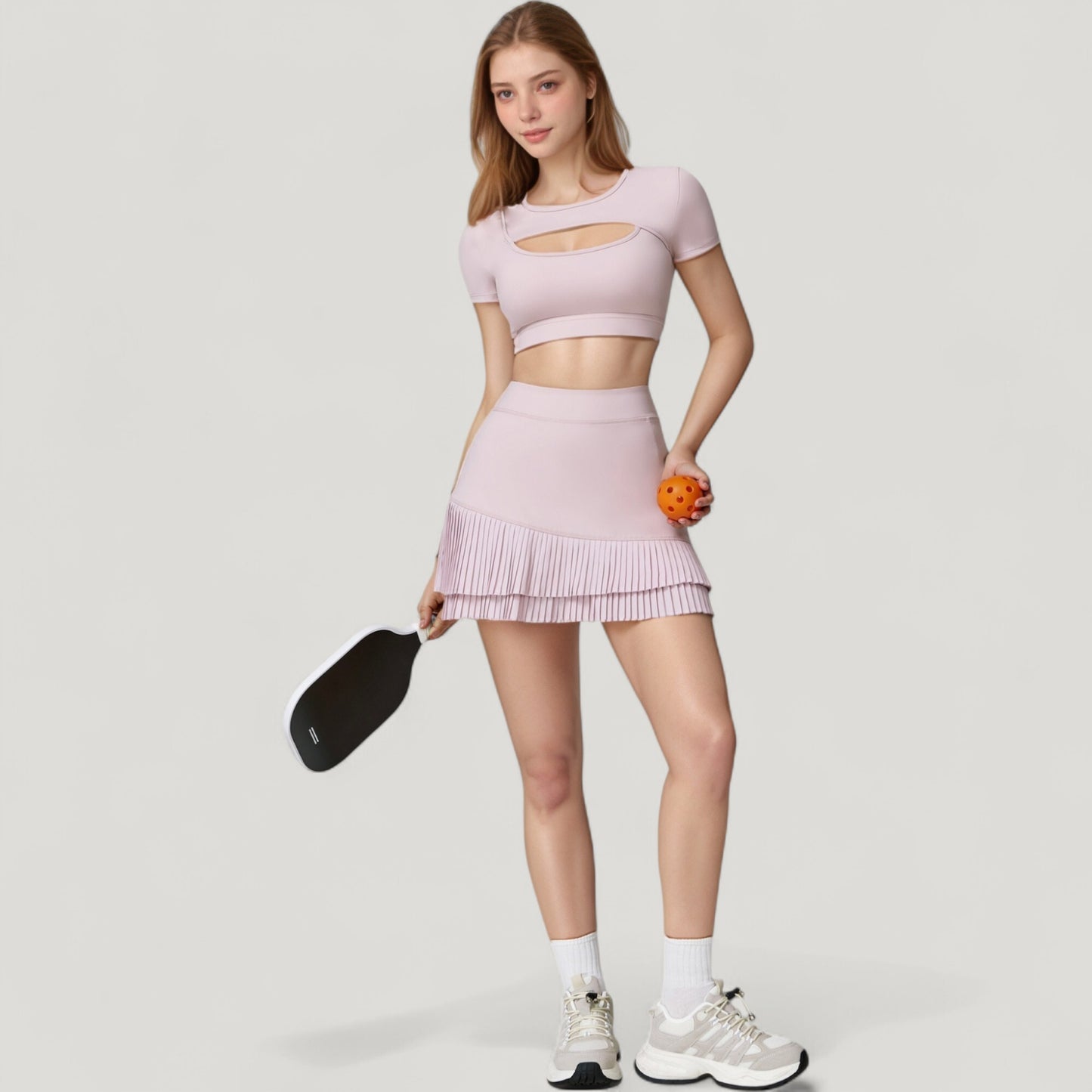 Anna-Kaci Active Women's Short Sleeve Cropped Active Top with Keyhole Front Cutout and Built-In Bra for Medium Support