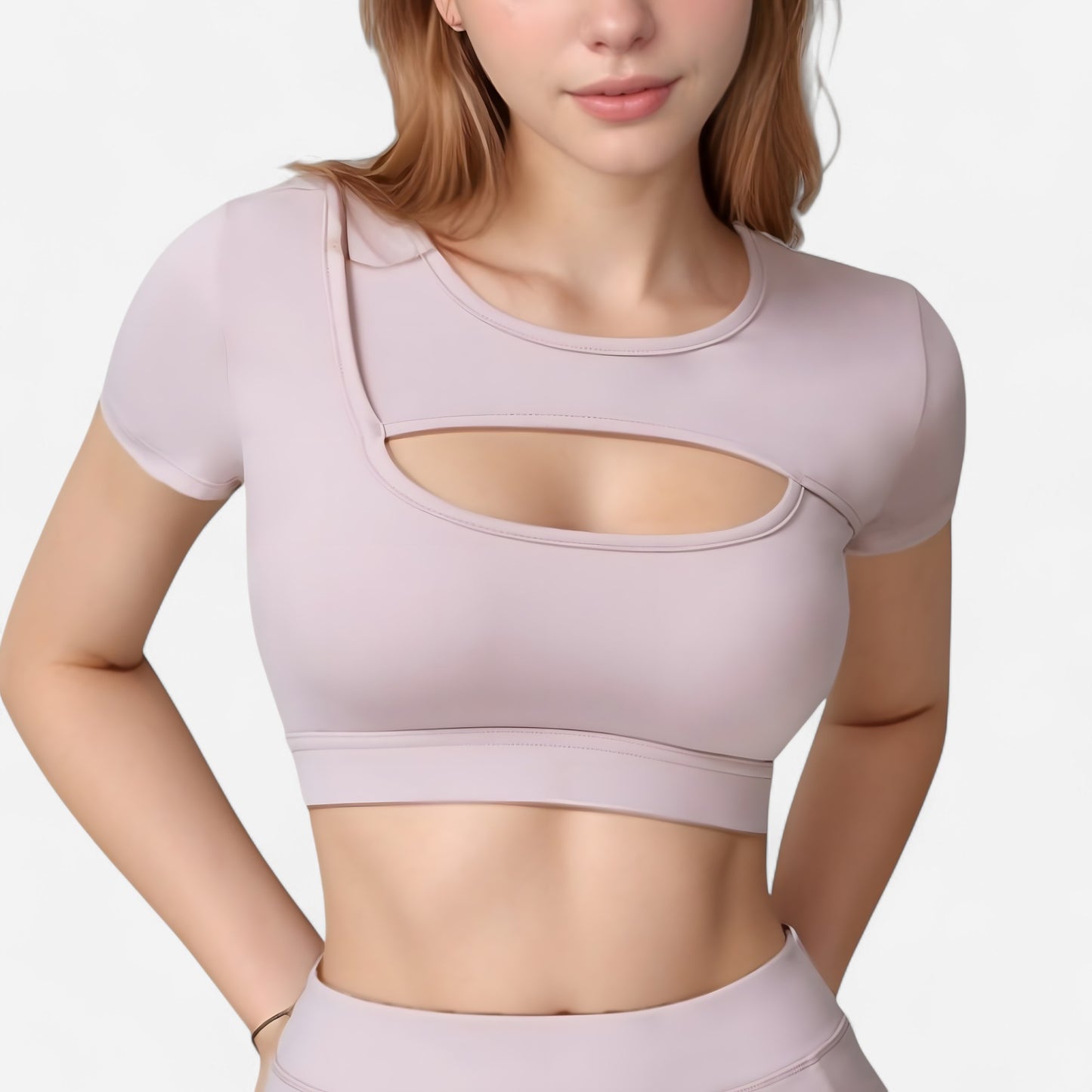 Anna-Kaci Active Women's Short Sleeve Cropped Active Top with Keyhole Front Cutout and Built-In Bra for Medium Support
