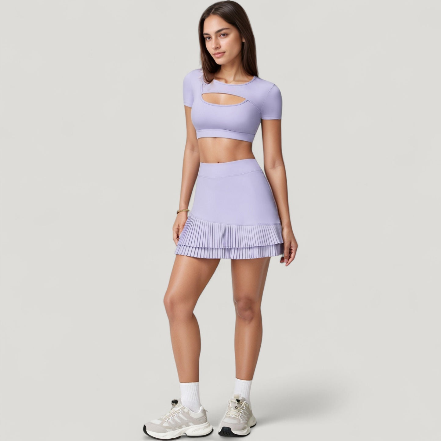 Anna-Kaci Active Women's Short Sleeve Cropped Active Top with Keyhole Front Cutout and Built-In Bra for Medium Support