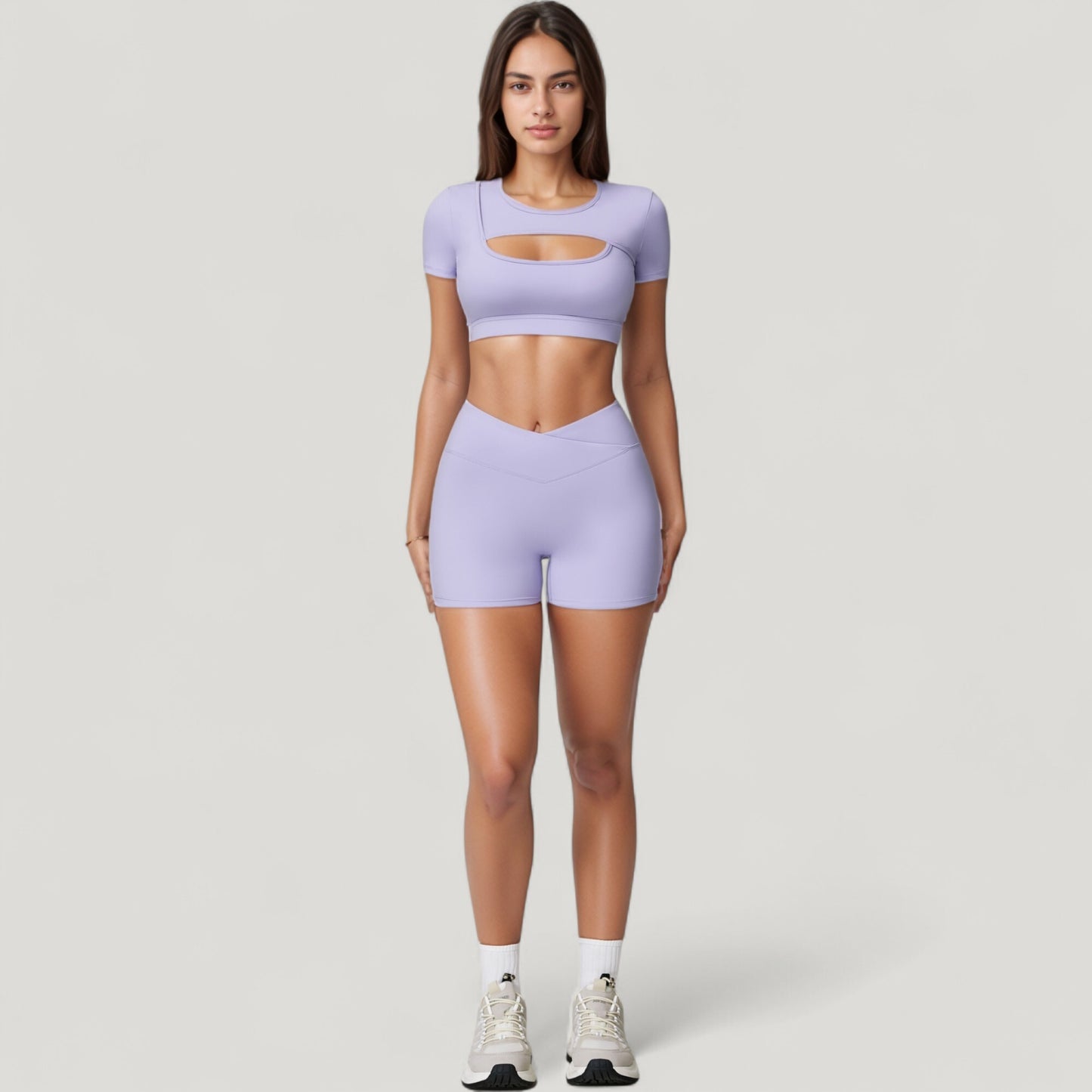 Anna-Kaci Active Women's Short Sleeve Cropped Active Top with Keyhole Front Cutout and Built-In Bra for Medium Support
