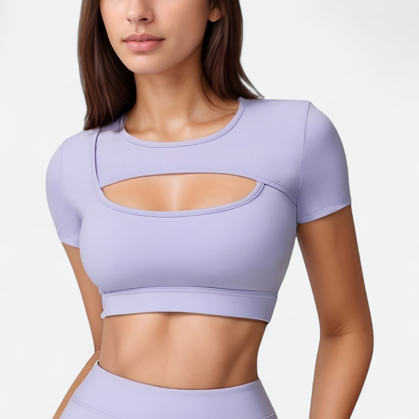 Anna-Kaci Active Women's Short Sleeve Cropped Active Top with Keyhole Front Cutout and Built-In Bra for Medium Support