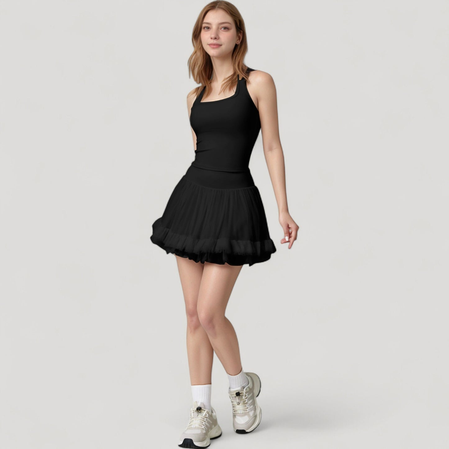 Anna-Kaci Active Women's Tulle Mini Skirt with Soft Lining and Layered Ruffle Hem for a Whimsical Ballet-Inspired Look