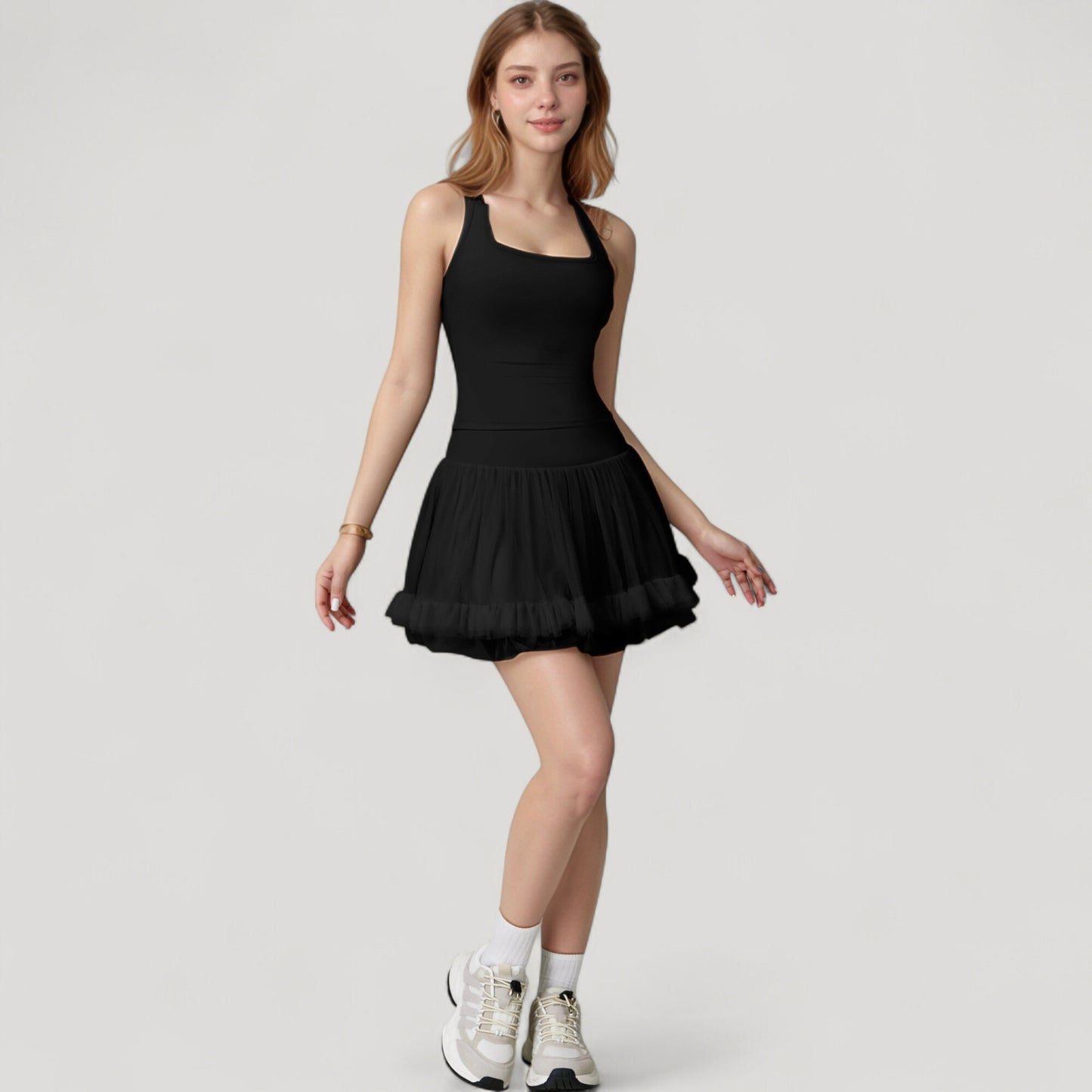Anna-Kaci Active Women's Tulle Mini Skirt with Soft Lining and Layered Ruffle Hem for a Whimsical Ballet-Inspired Look