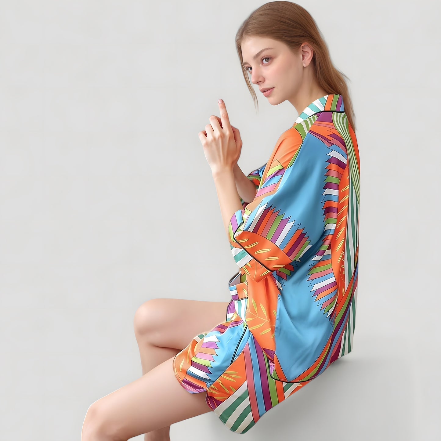 Anna-Kaci Lounge Women's Bold Stripe Print Pajama Set with Notch Collar Button Up Top and Relaxed Fit Matching Shorts