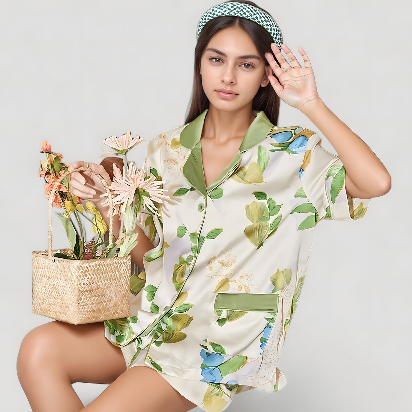 Anna-Kaci Lounge Women's Floral Print Pajama Set with Button-Up Short Sleeve Top and Matching Shorts