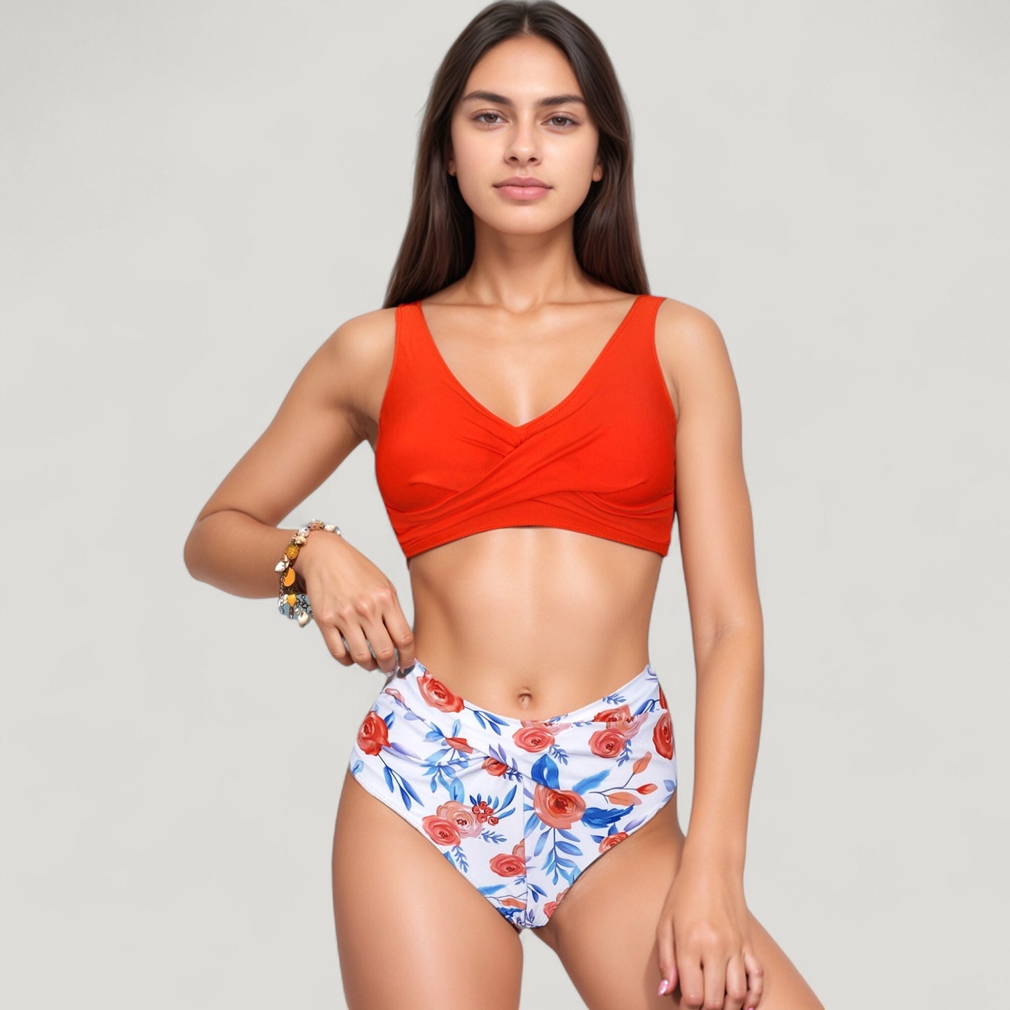 Anna-Kaci Swim Women's Wrap Front Bikini Top and High Waist Printed Bottom Two-Piece Swimsuit with Paisley Pattern Design