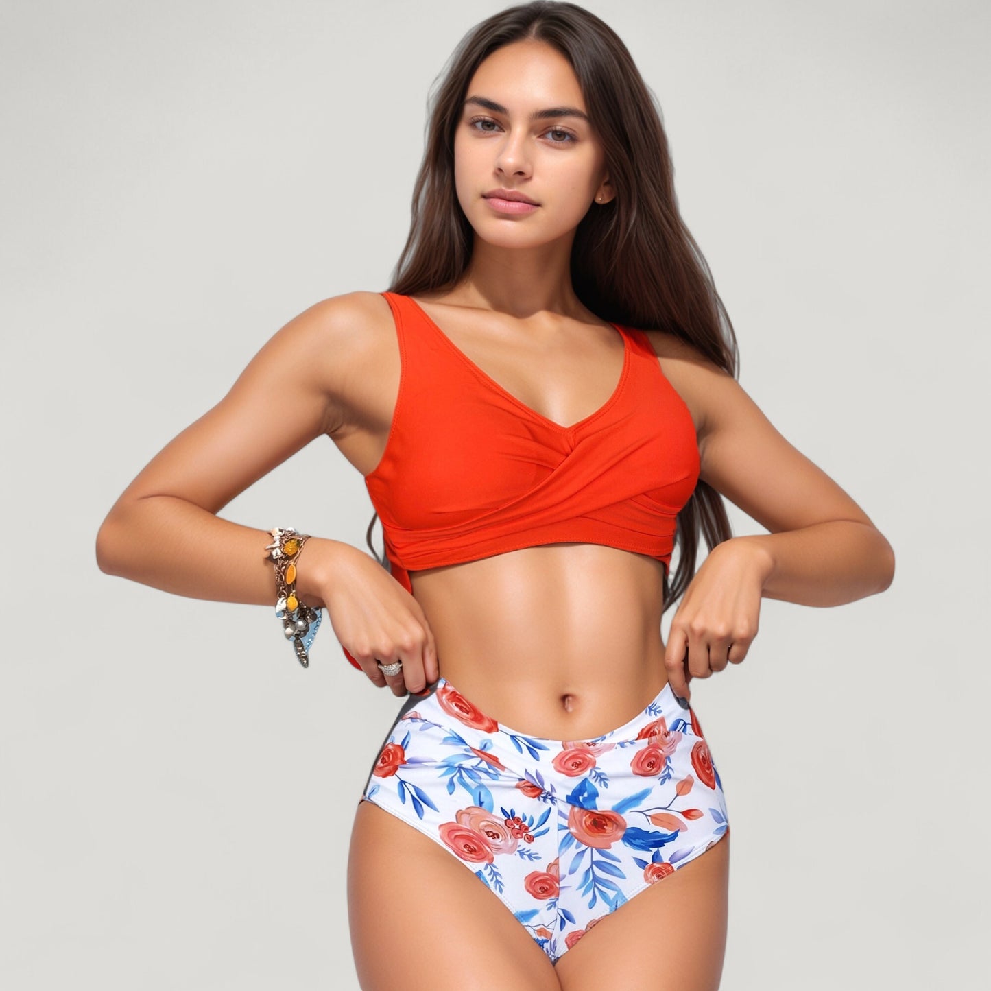 Anna-Kaci Swim Women's Wrap Front Bikini Top and High Waist Printed Bottom Two-Piece Swimsuit with Paisley Pattern Design