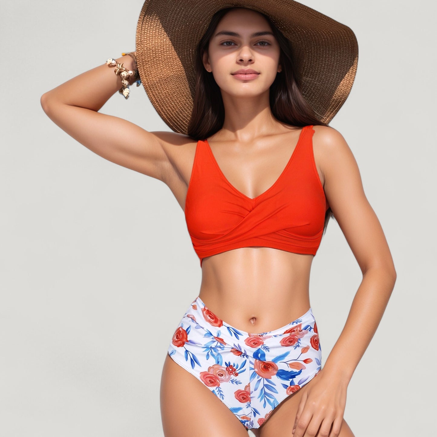 Anna-Kaci Swim Women's Wrap Front Bikini Top and High Waist Printed Bottom Two-Piece Swimsuit with Paisley Pattern Design
