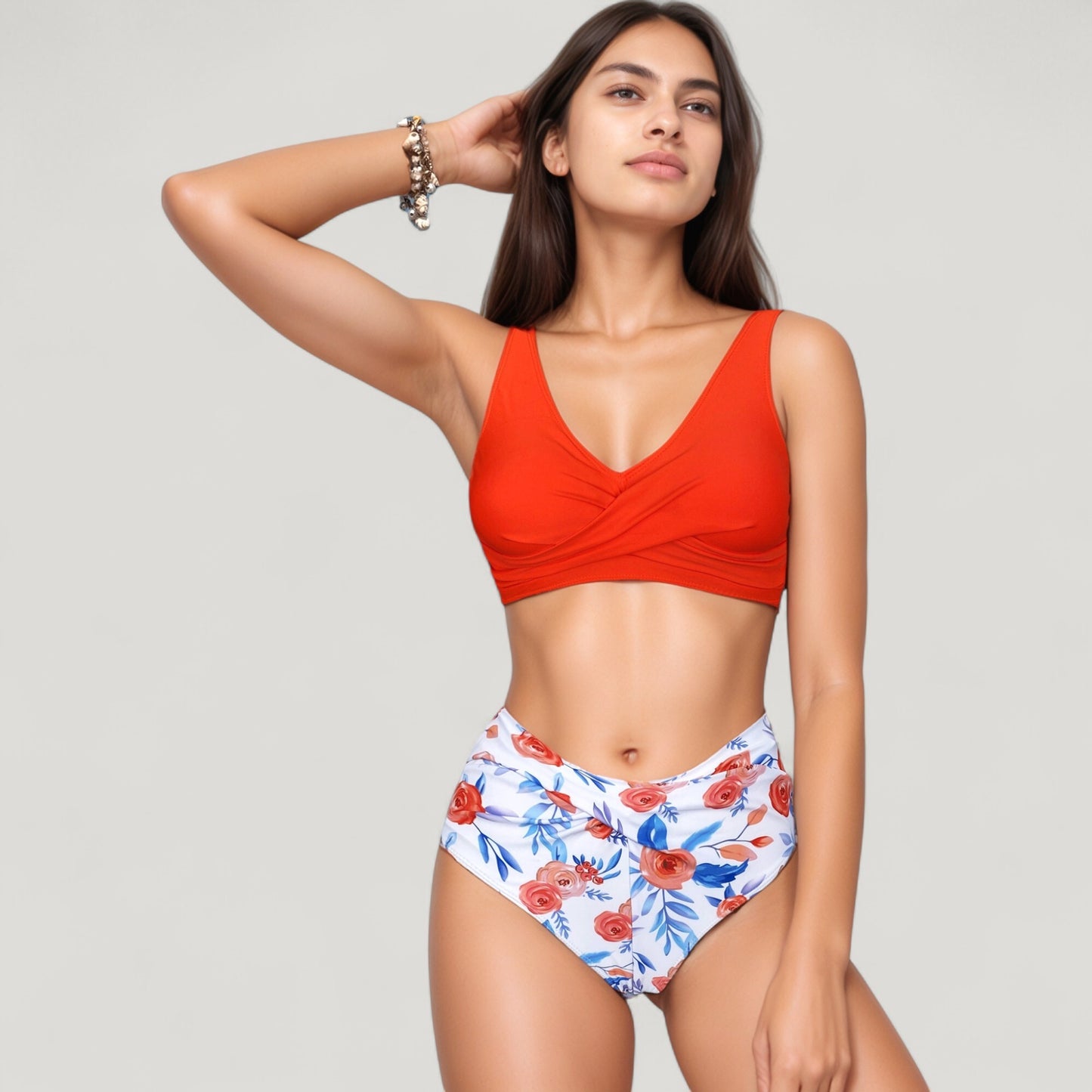Anna-Kaci Swim Women's Wrap Front Bikini Top and High Waist Printed Bottom Two-Piece Swimsuit with Paisley Pattern Design