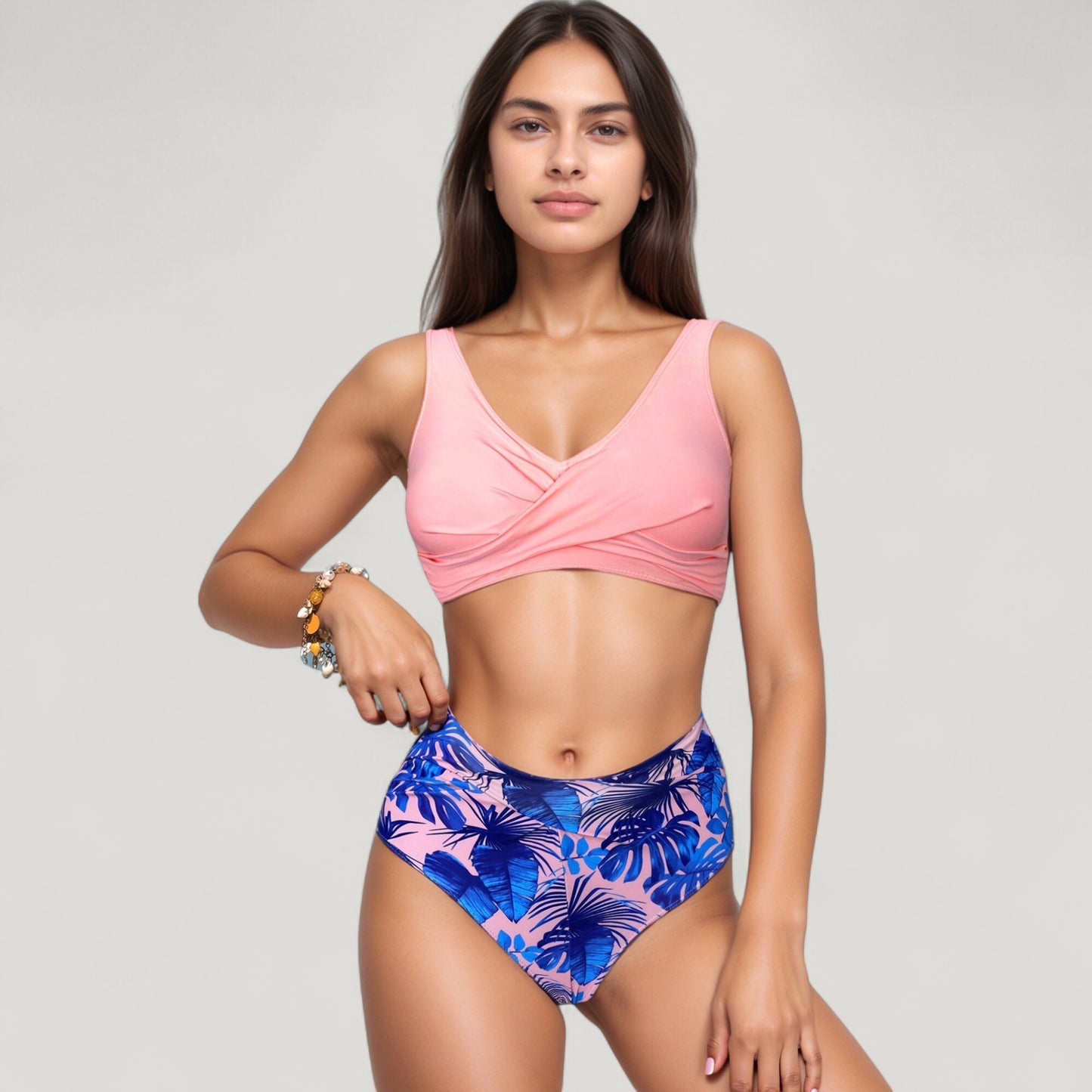 Anna-Kaci Swim Women's Wrap Front Bikini Top and High Waist Printed Bottom Two-Piece Swimsuit with Paisley Pattern Design